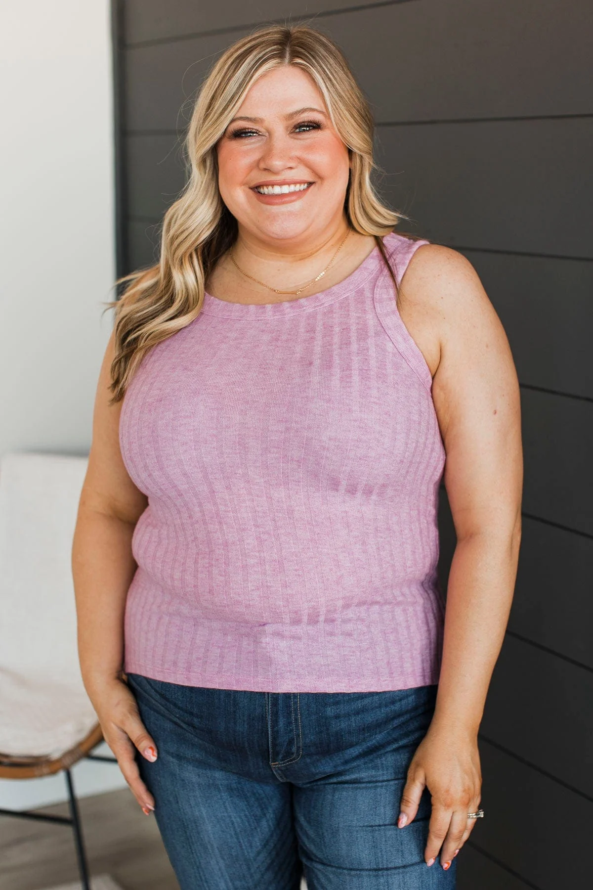Think I Love This Ribbed Tank Top- Orchid - Image 4