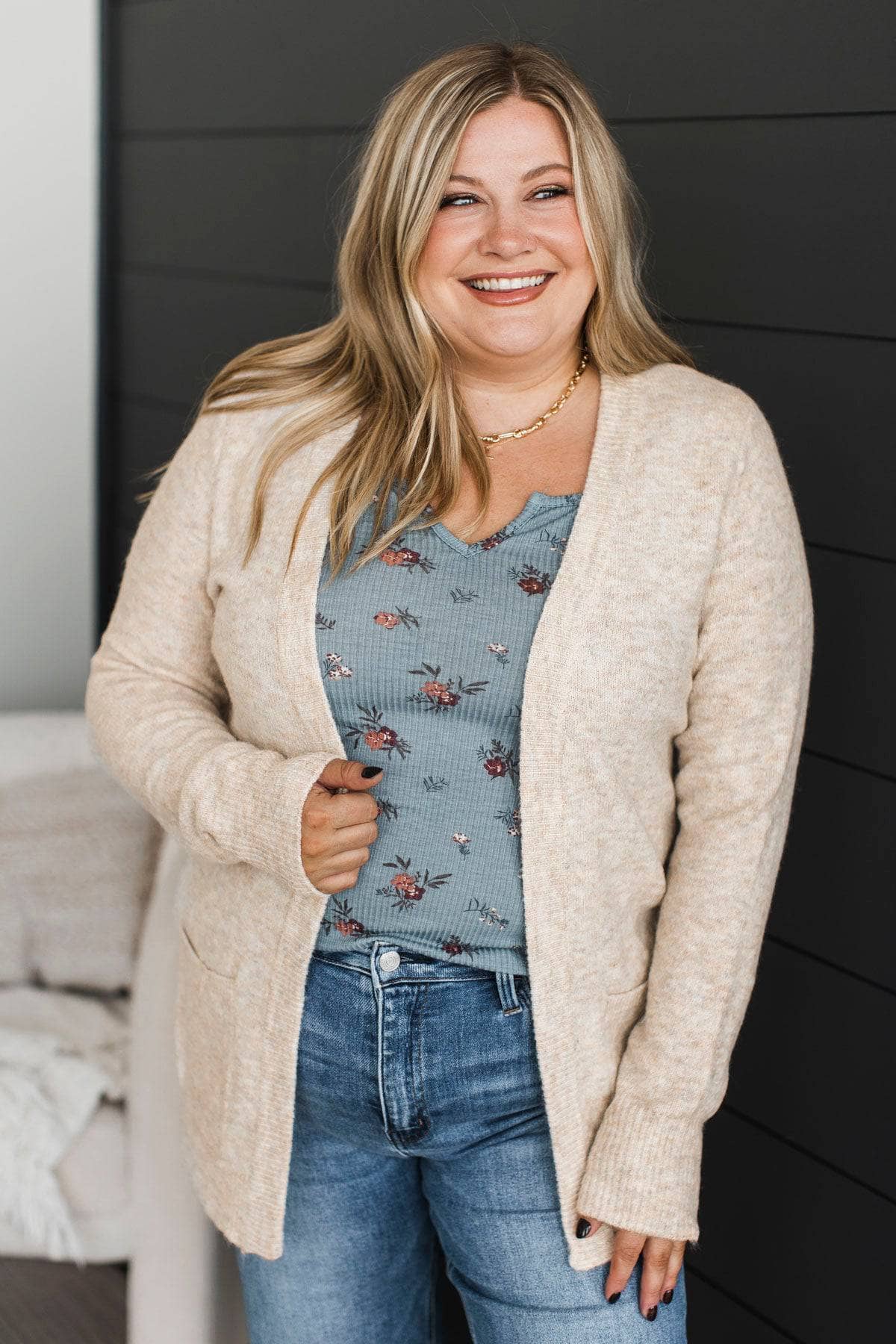 Think It Over Knit Cardigan- Natural - Image 3