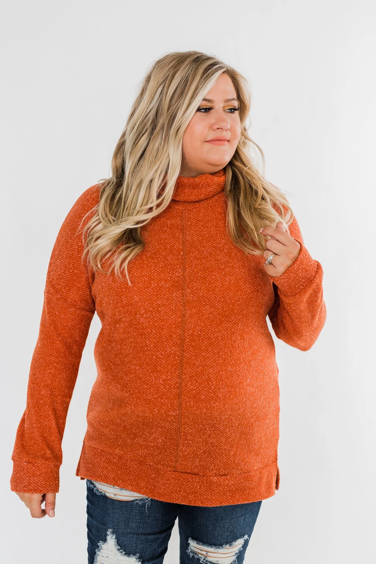 Thinking About You Cowl Neck Sweater- Burnt Orange - Image 4