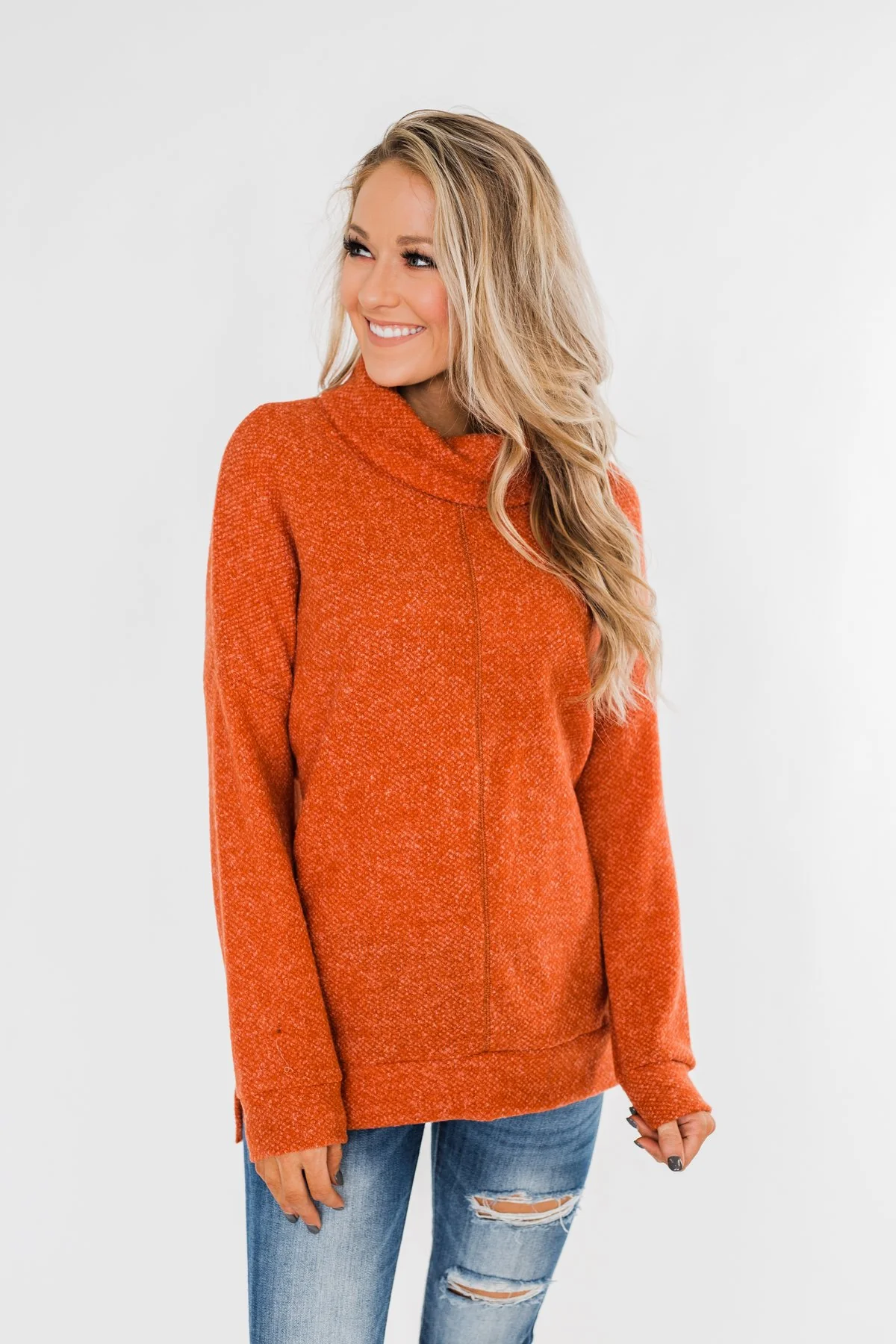 Thinking About You Cowl Neck Sweater- Burnt Orange - Image 7