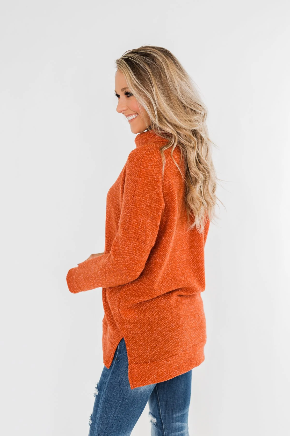 Thinking About You Cowl Neck Sweater- Burnt Orange - Image 9