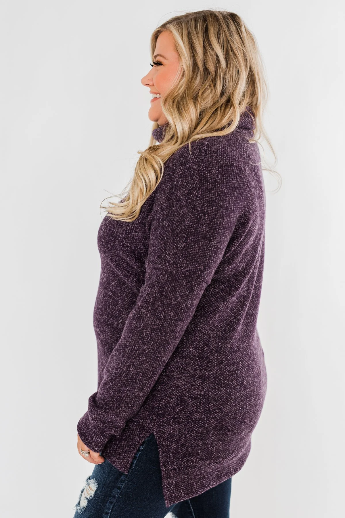 Thinking About You Cowl Neck Sweater- Eggplant - Image 6