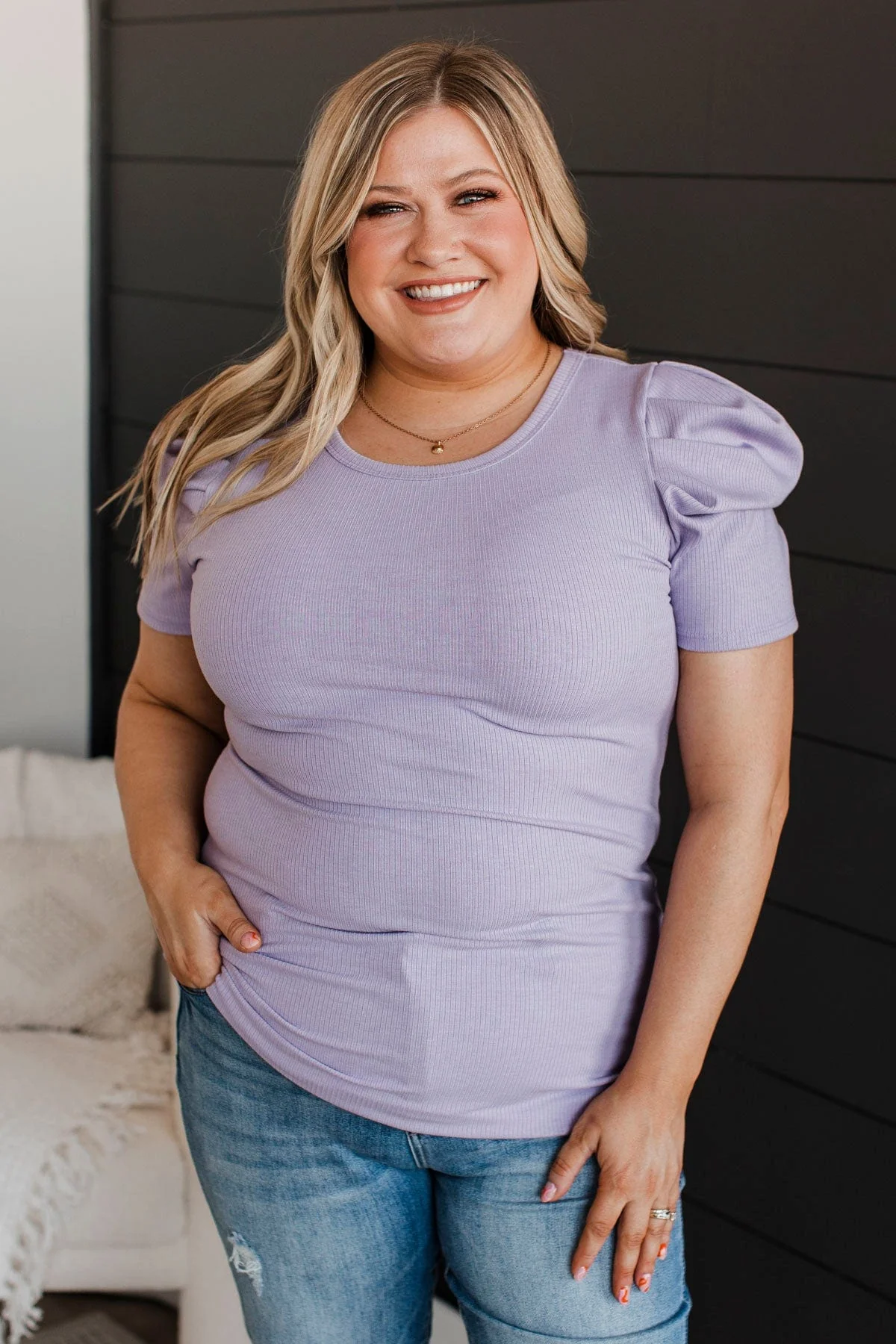Thinking Ahead Puff Sleeve Top- Lavender - Image 4