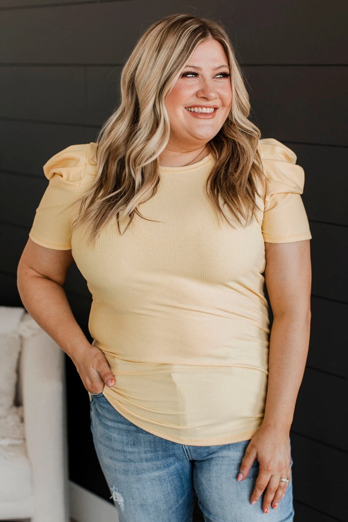 Thinking Ahead Puff Sleeve Top- Light Yellow - Image 3