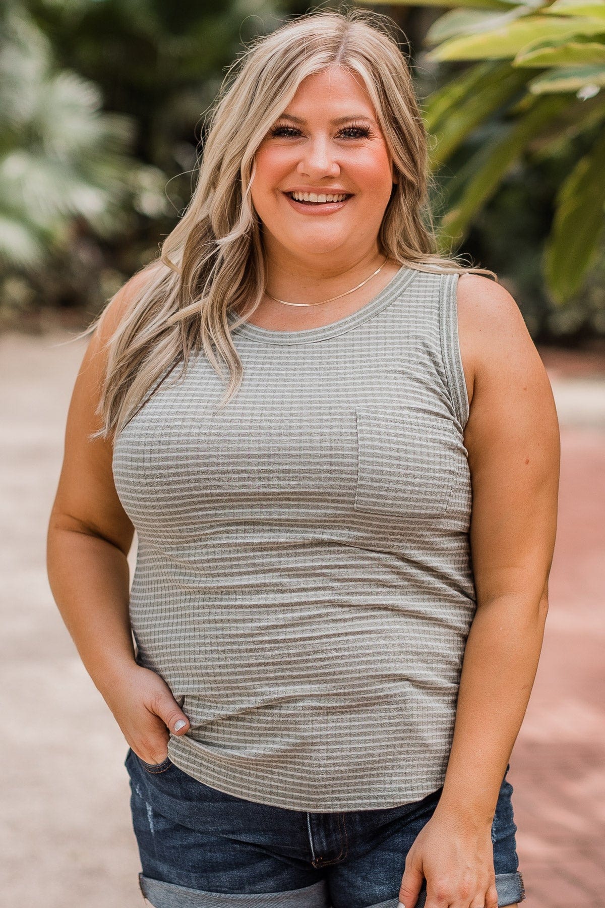 Thinking Of Forever Striped Tank Top- Olive - Image 2