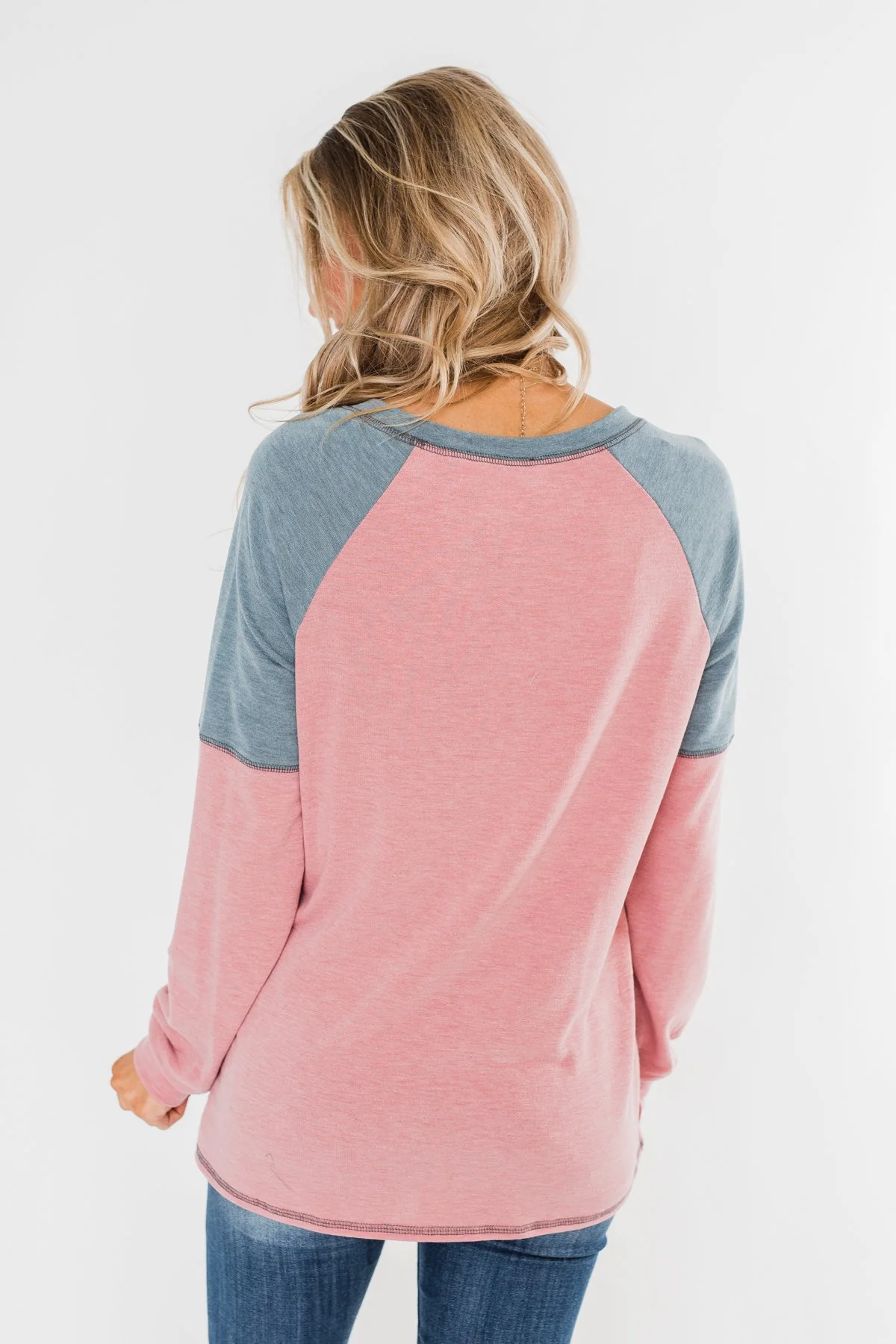 This Beautiful Feeling Raglan Top- Pink & Dusty Blue - Image 11