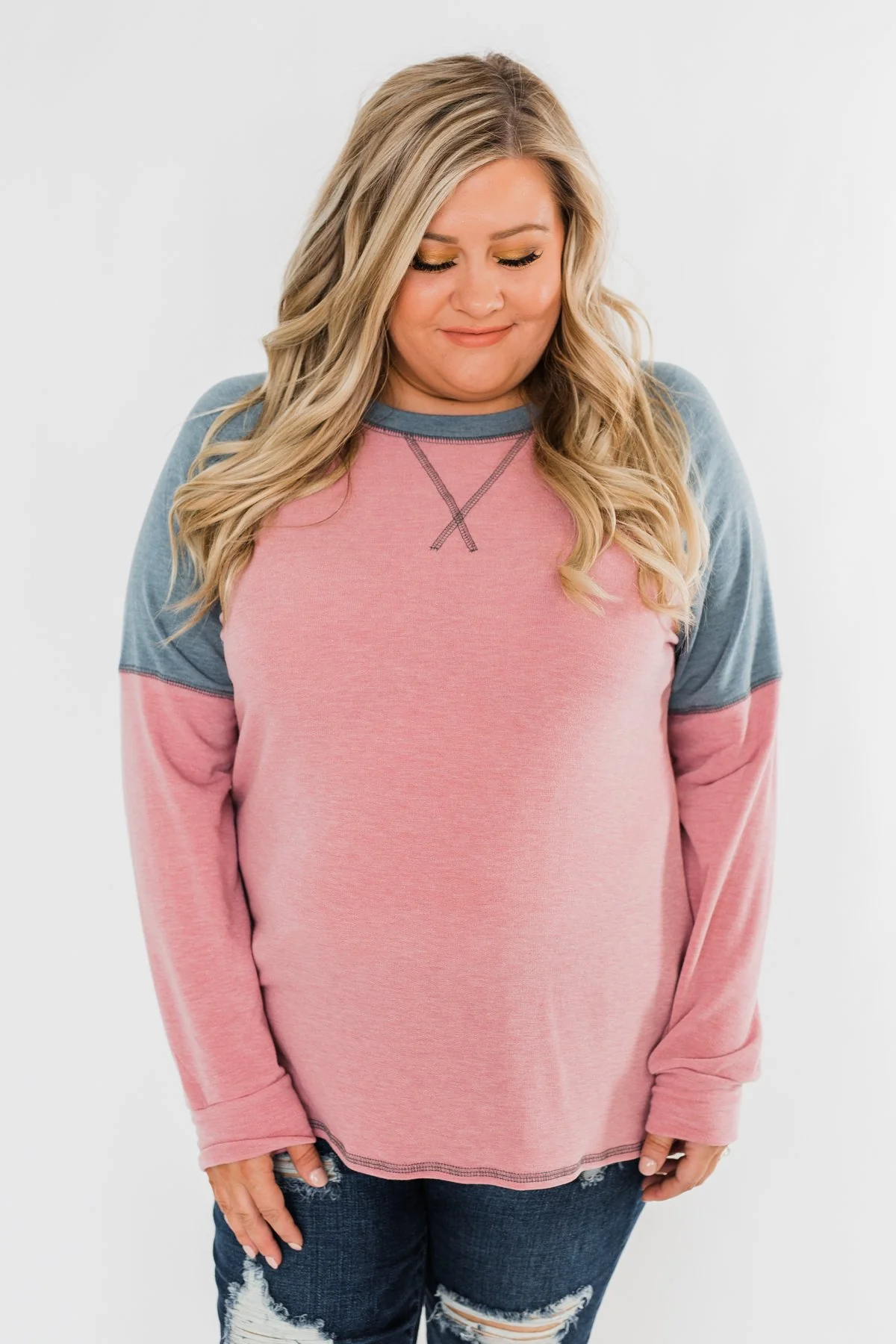 This Beautiful Feeling Raglan Top- Pink & Dusty Blue - Image 6