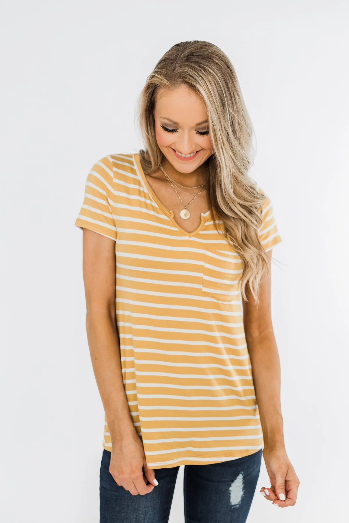 This is Me Striped Notch Pocket Top- Golden Yellow & Ivory - Image 7