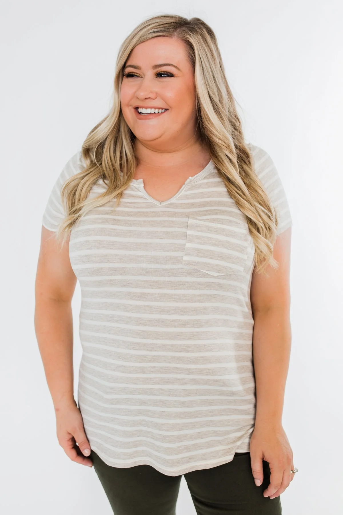 This is Me Striped Notch Pocket Top- Oatmeal & Ivory - Image 4