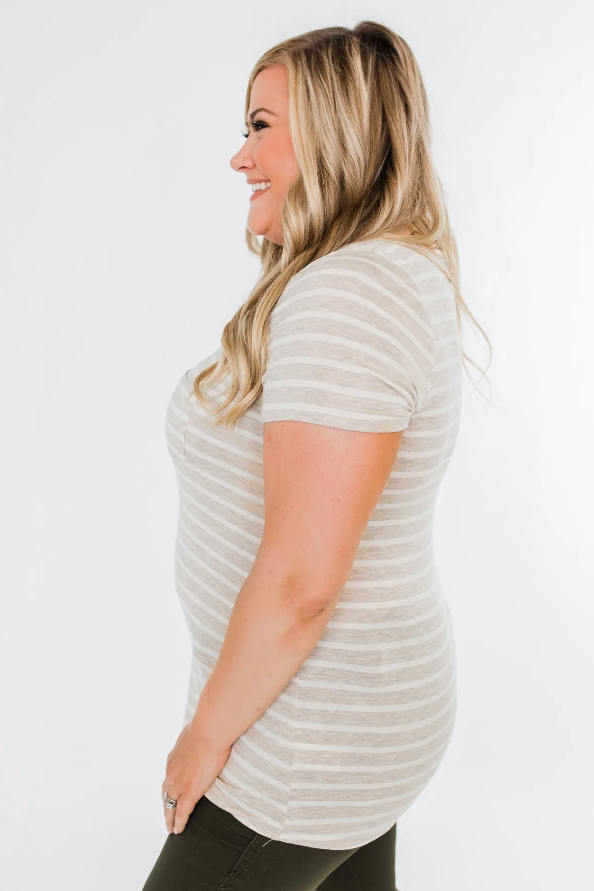 This is Me Striped Notch Pocket Top- Oatmeal & Ivory - Image 7