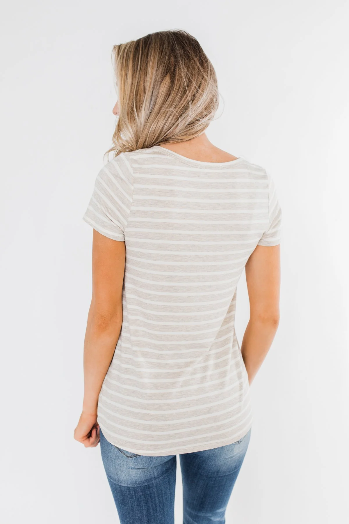 This is Me Striped Notch Pocket Top- Oatmeal & Ivory - Image 8