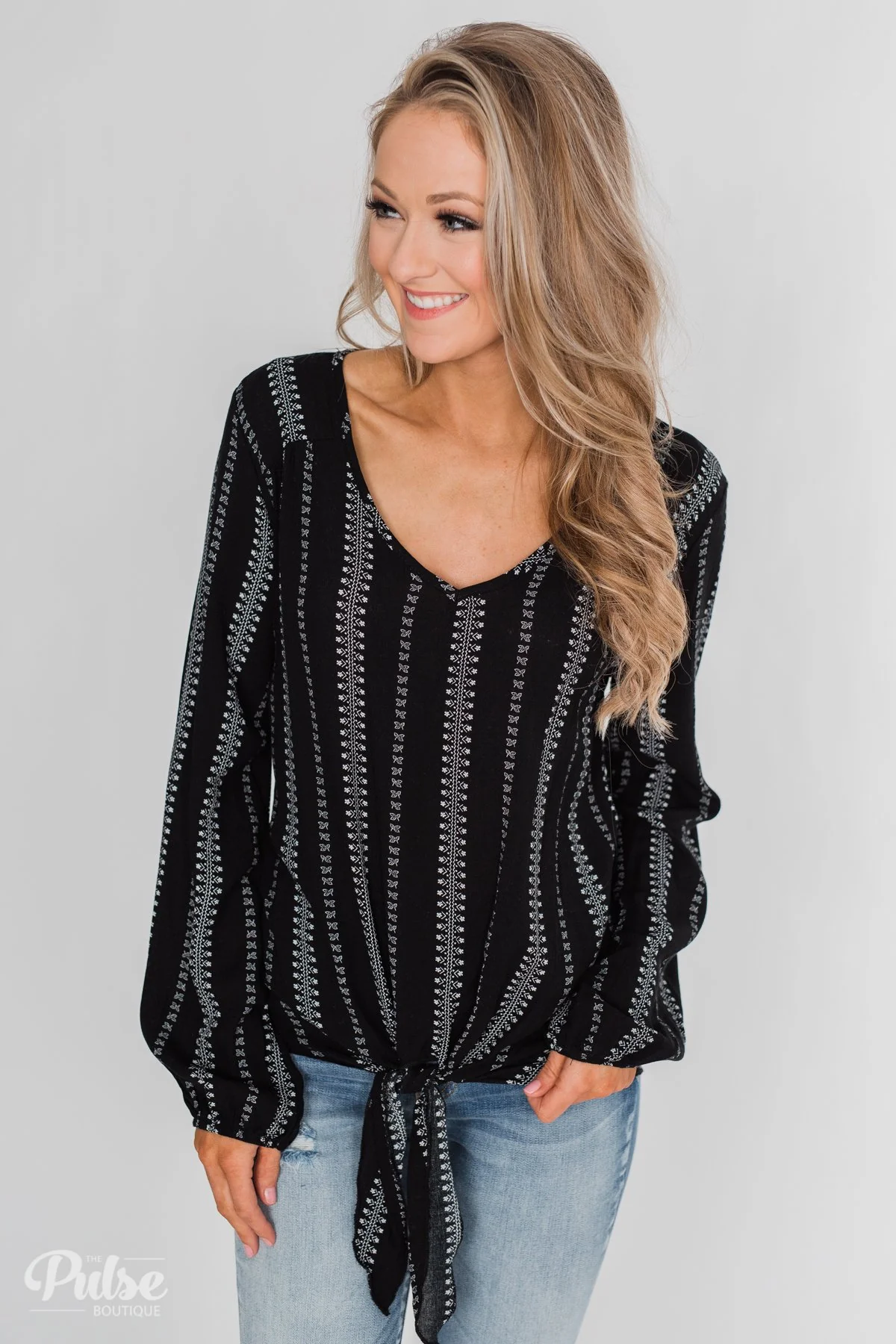 This Isn't Goodbye Front Knot Blouse- Black - Image 4
