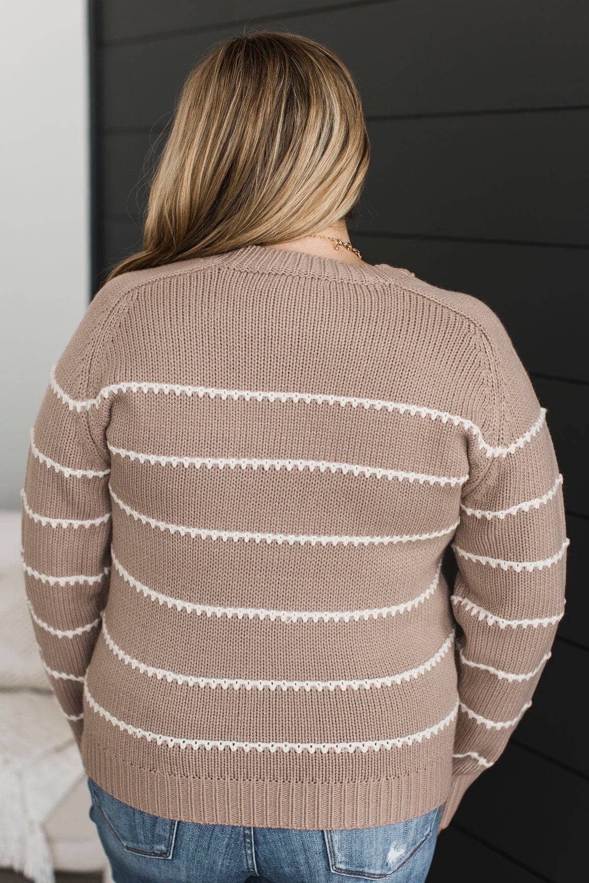 This Or That Stitch Stripe Sweater- Taupe - Image 5