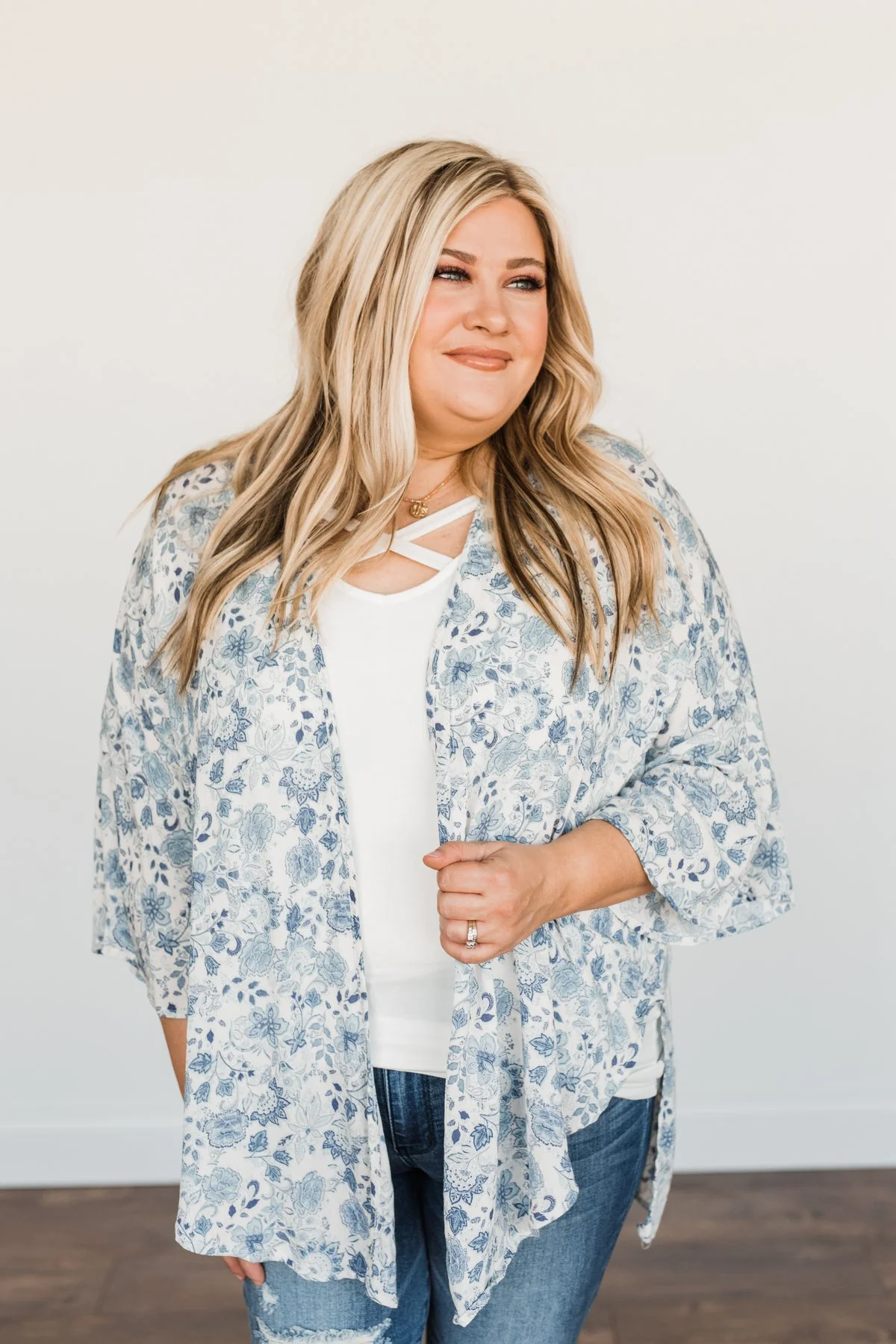 Thoughtful Wishes Floral Kimono- Ivory & Blue - Image 8