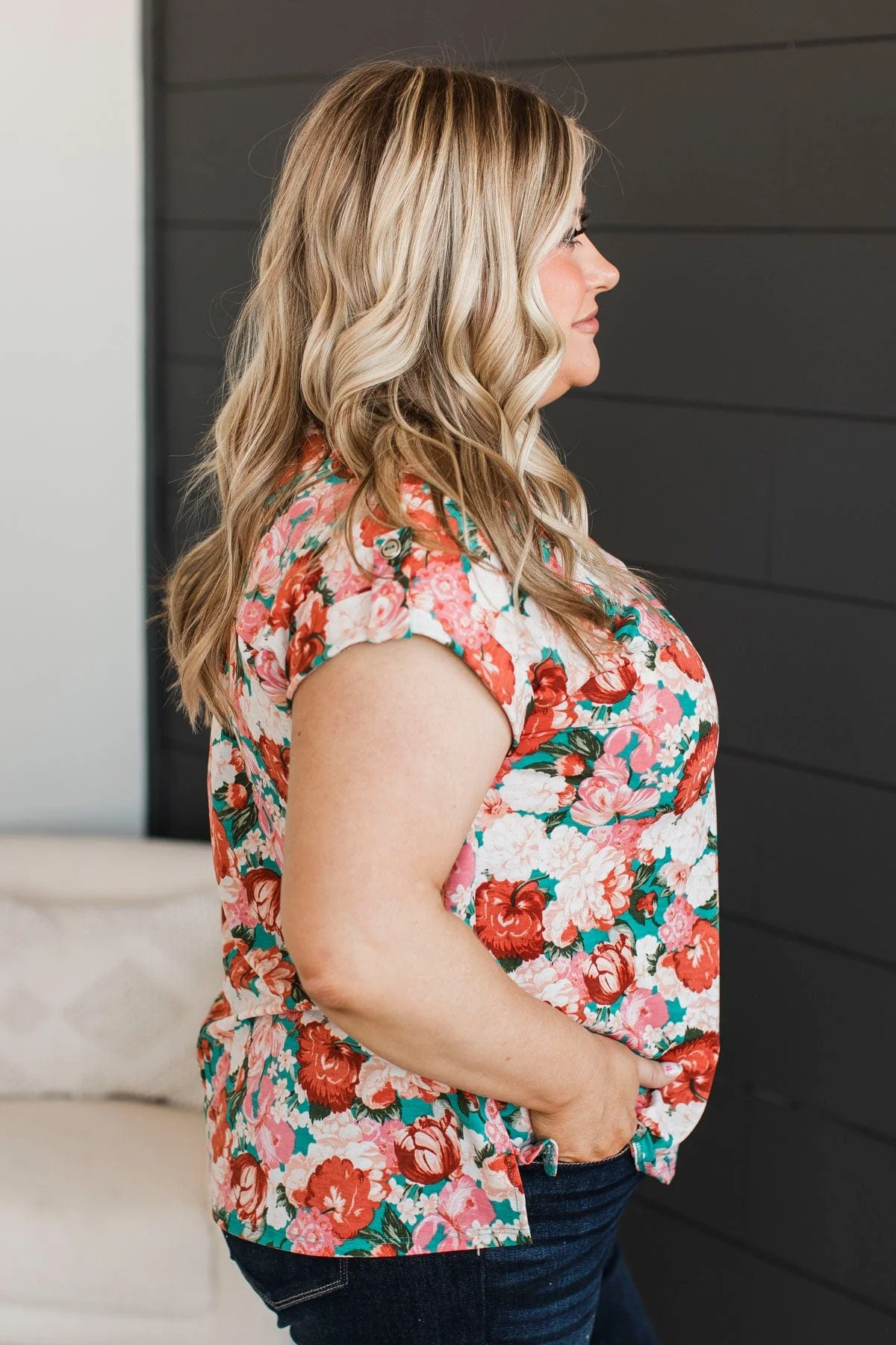 Thoughts Of Forever Floral Top- Teal & Pink - Image 5