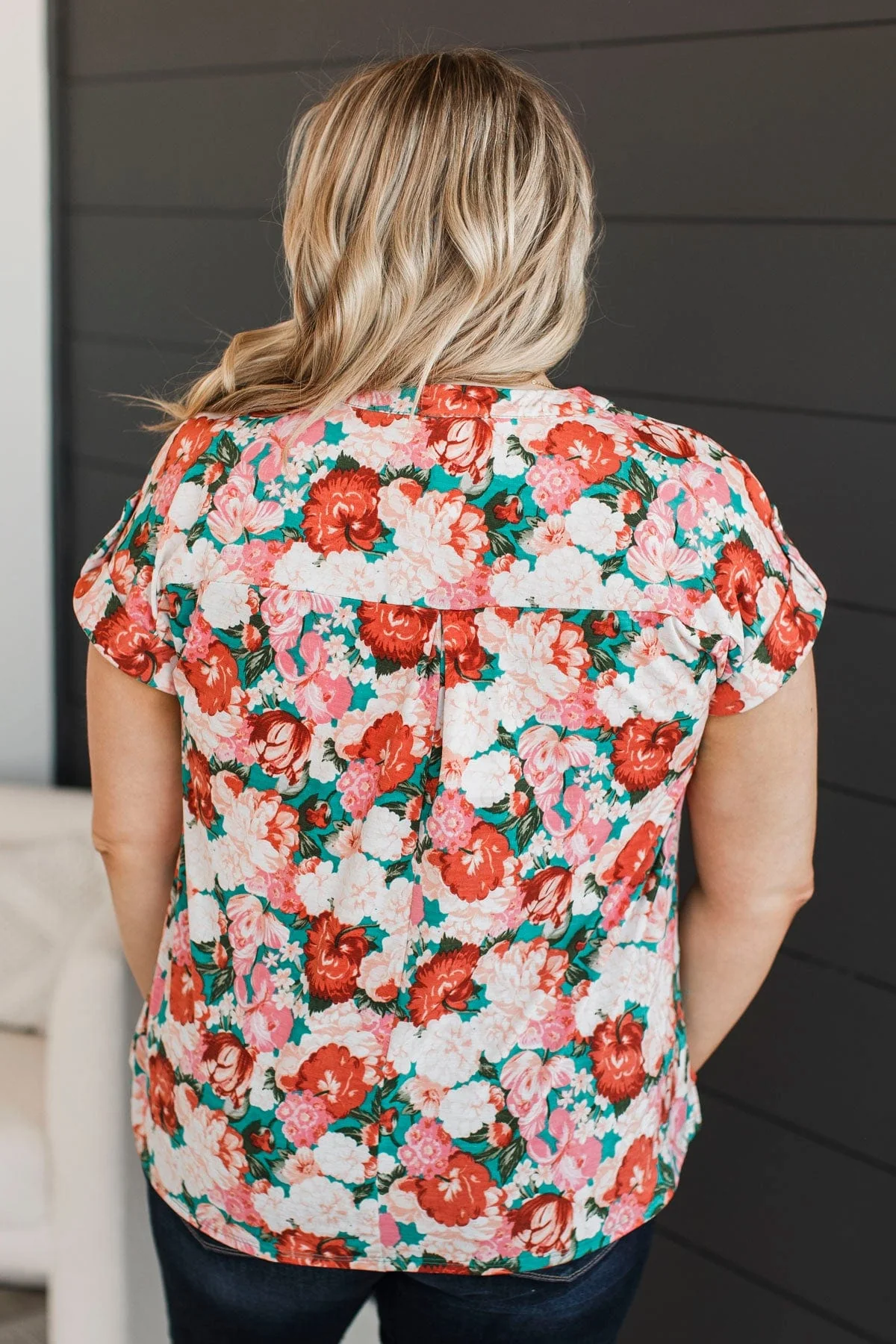 Thoughts Of Forever Floral Top- Teal & Pink - Image 7