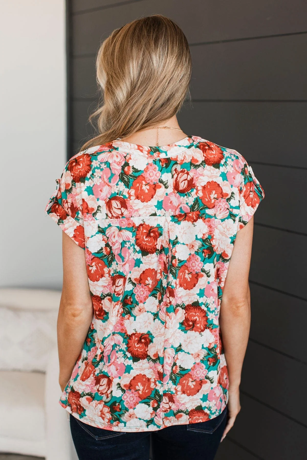 Thoughts Of Forever Floral Top- Teal & Pink - Image 8