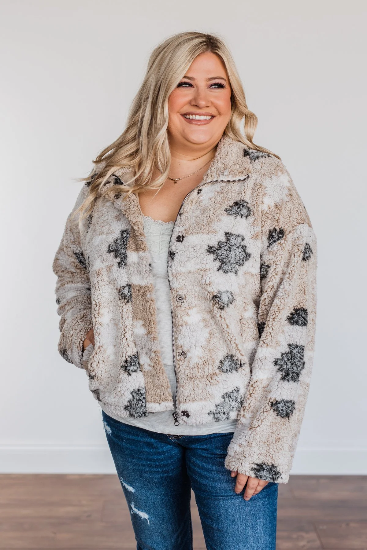 Thread & Supply Aztec Sherpa Jacket- Beige - Image 2