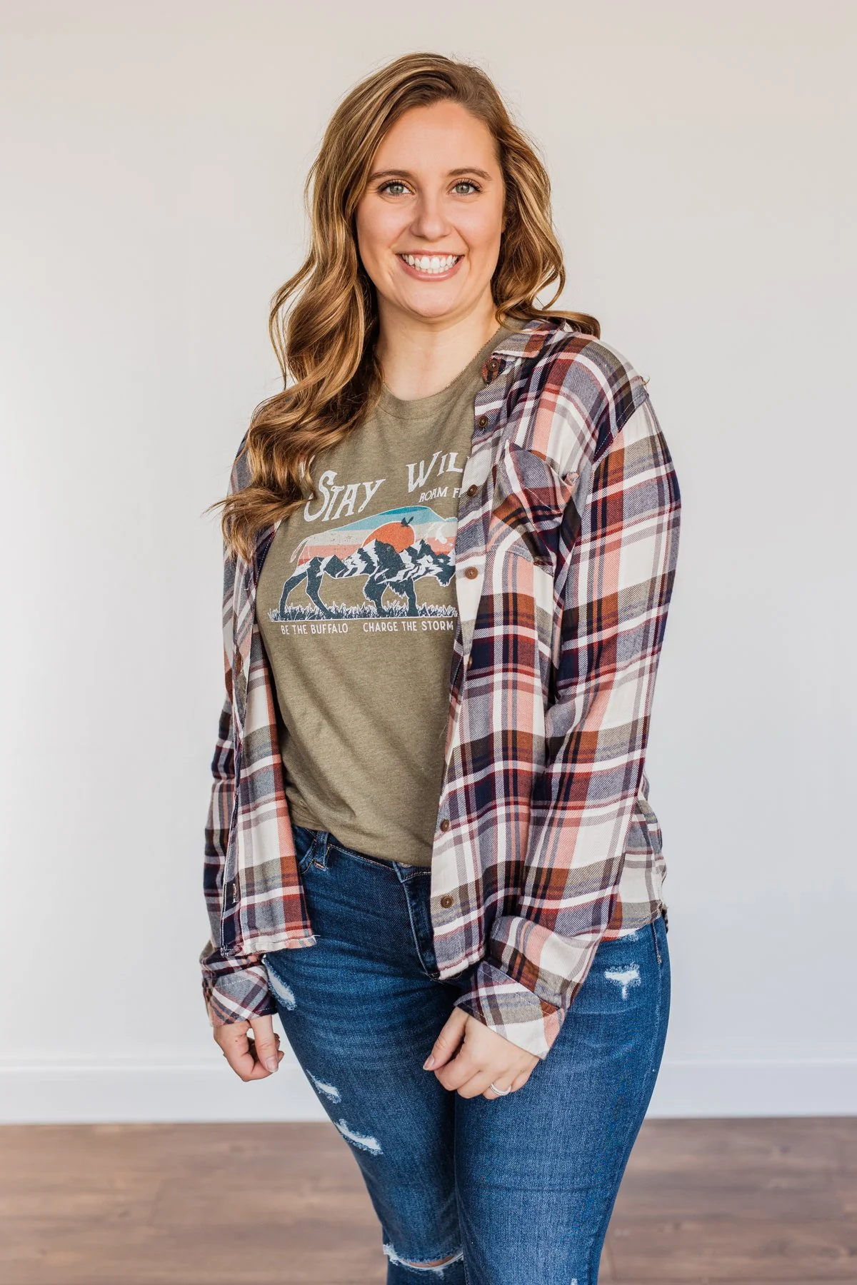 Thread & Supply Deep Feelings Plaid Top- Olive & Copper - Image 4