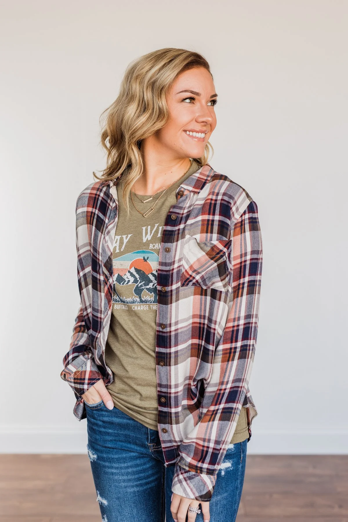 Thread & Supply Deep Feelings Plaid Top- Olive & Copper - Image 5