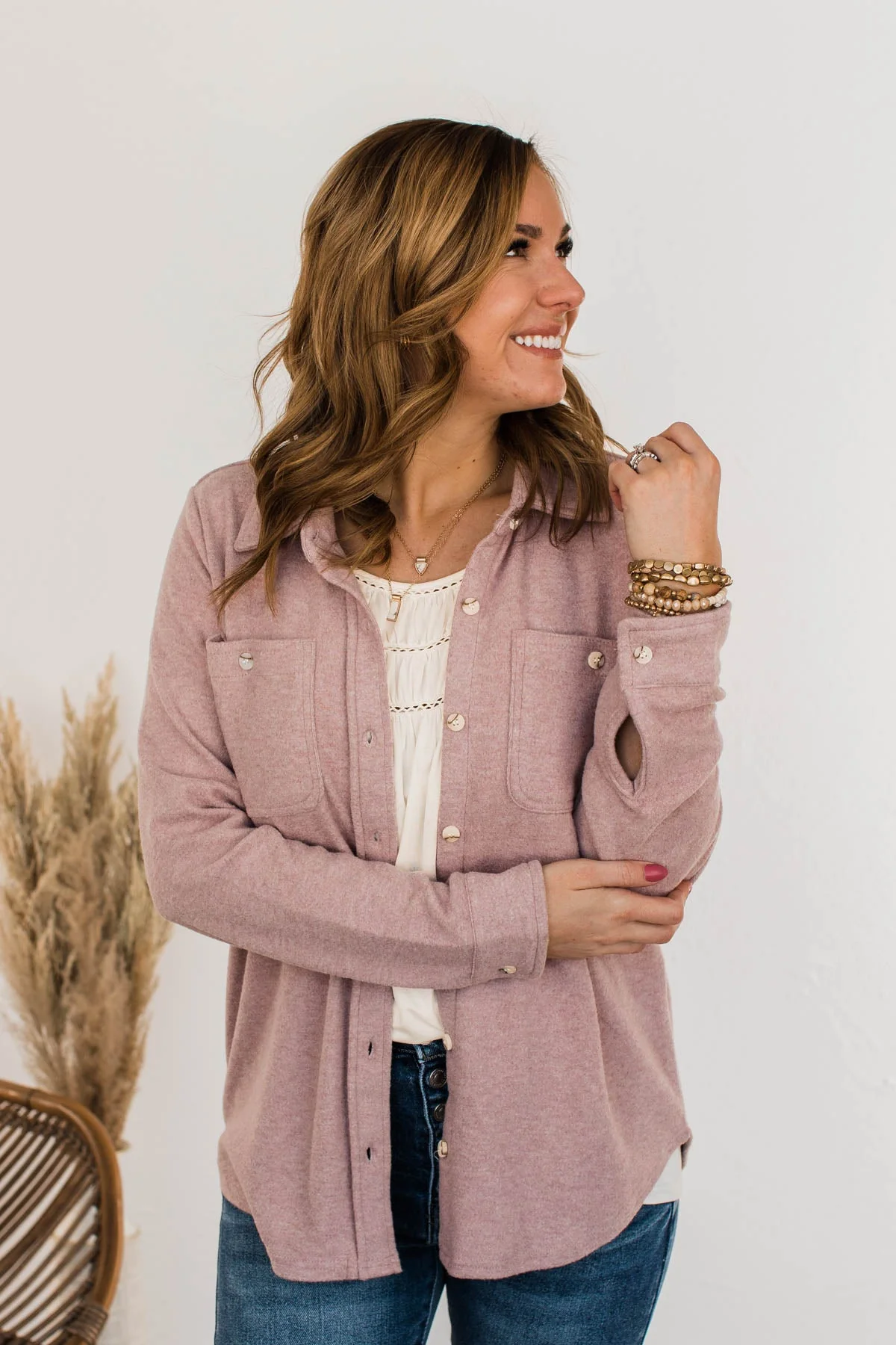 Thread & Supply Free Falling Lightweight Button Down Jacket- Blush - Image 3