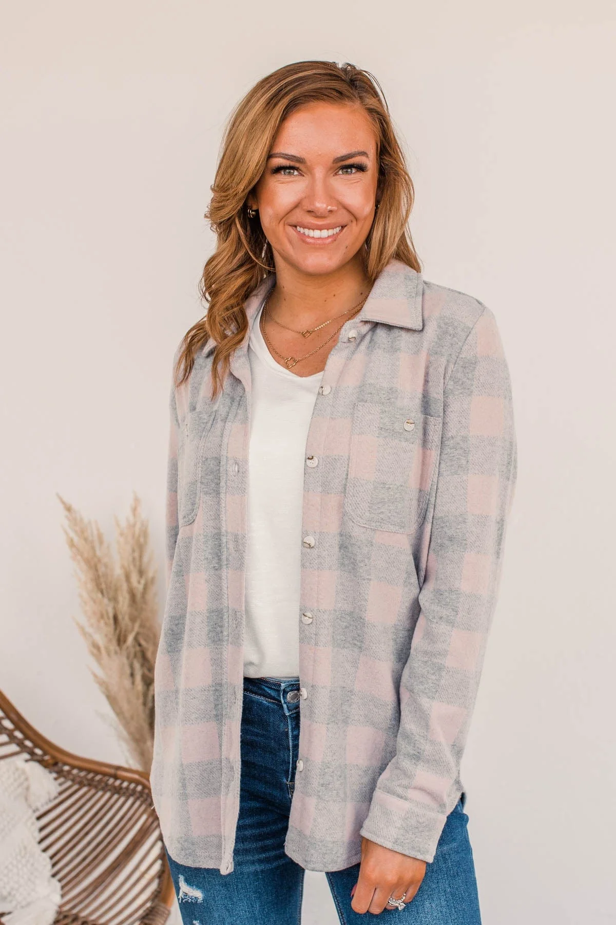Thread & Supply Free Falling Lightweight Button Down Jacket- Gray & Pink - Image 7