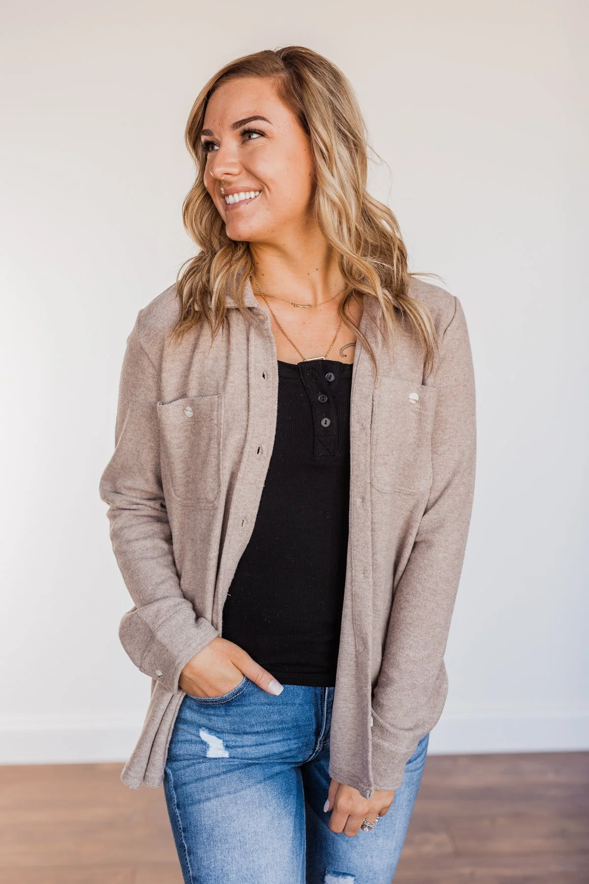 Thread & Supply Free Falling Lightweight Button Down Jacket- Taupe - Image 3