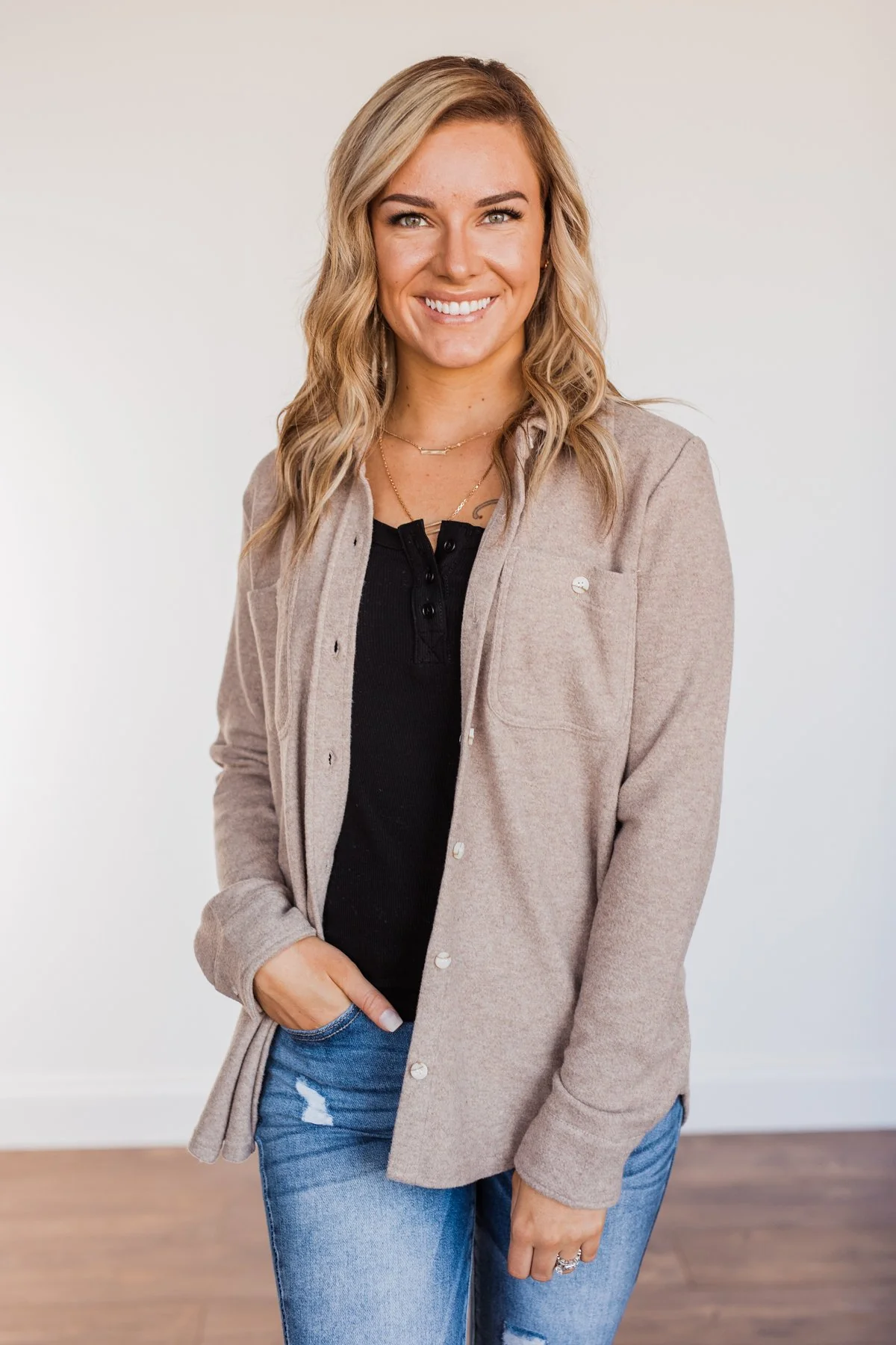 Thread & Supply Free Falling Lightweight Button Down Jacket- Taupe - Image 6