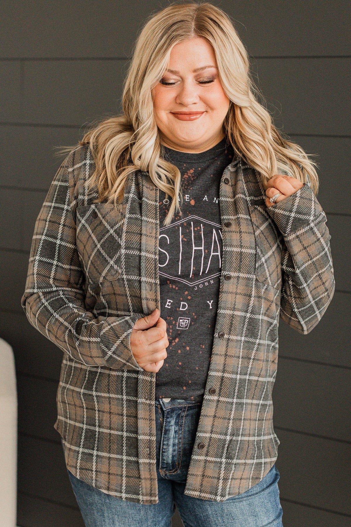 Thread & Supply Free Falling Plaid Shirt Jacket- Charcoal - Image 2