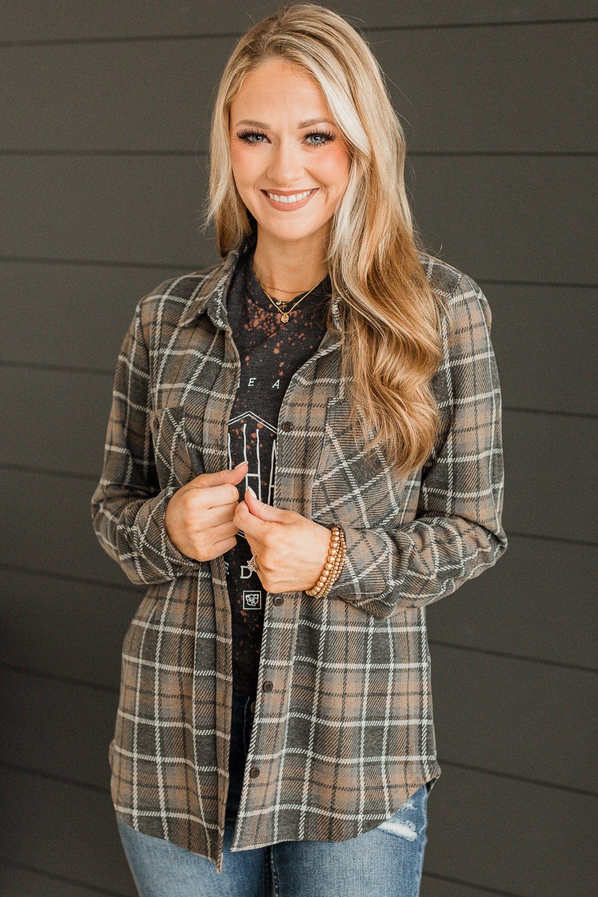 Thread & Supply Free Falling Plaid Shirt Jacket- Charcoal - Image 5