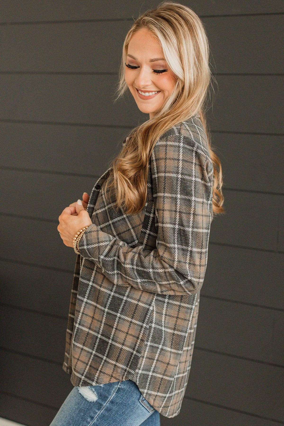 Thread & Supply Free Falling Plaid Shirt Jacket- Charcoal - Image 7