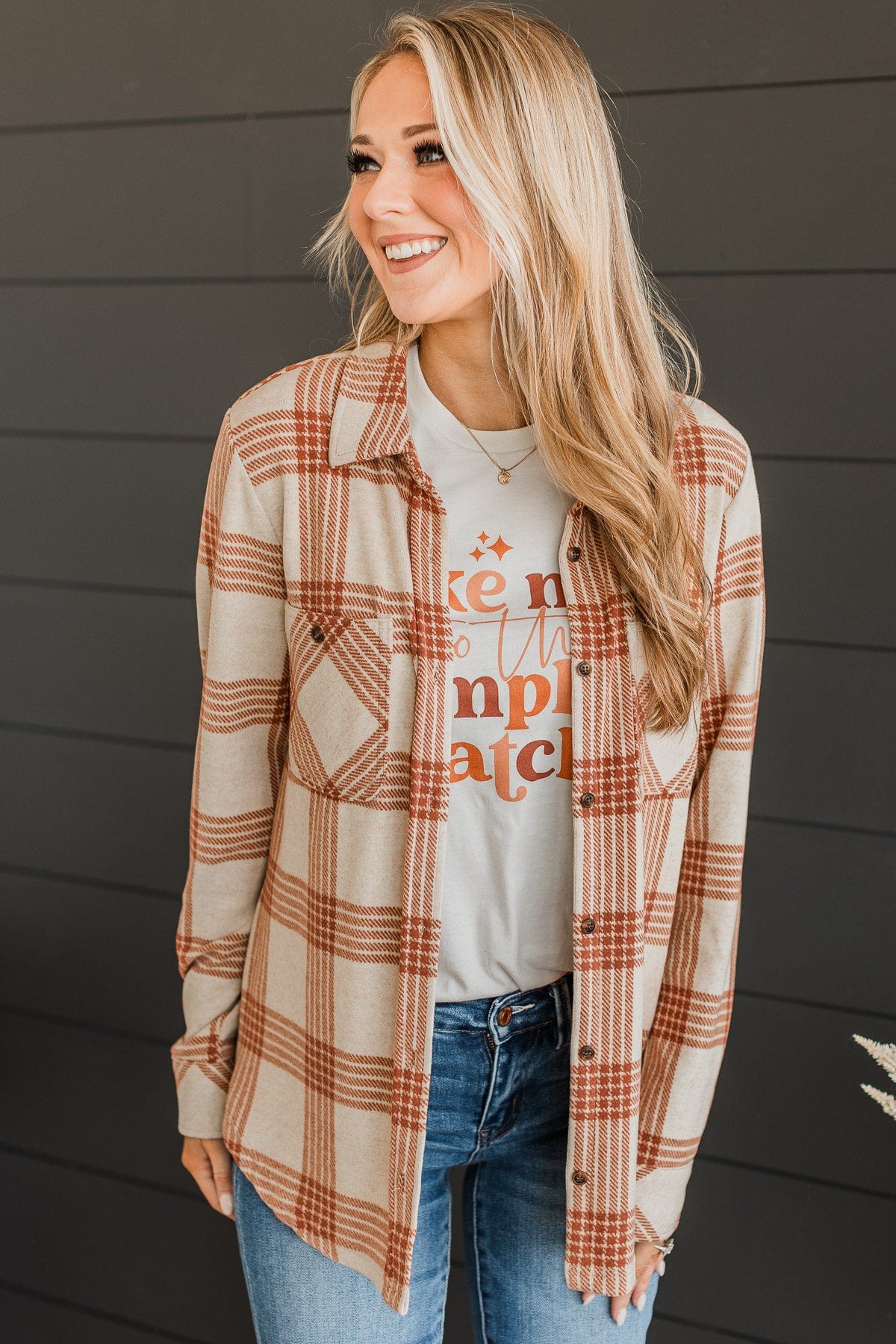 Thread & Supply Free Falling Plaid Shirt Jacket- Cream & Rust - Image 2