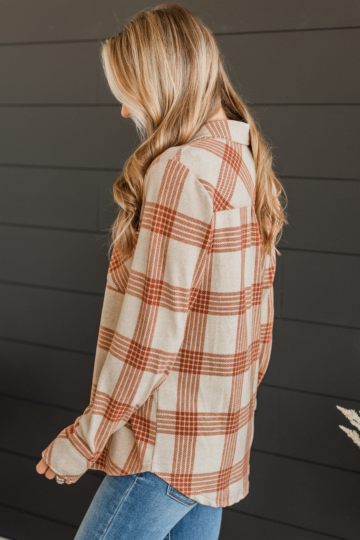 Thread & Supply Free Falling Plaid Shirt Jacket- Cream & Rust - Image 3