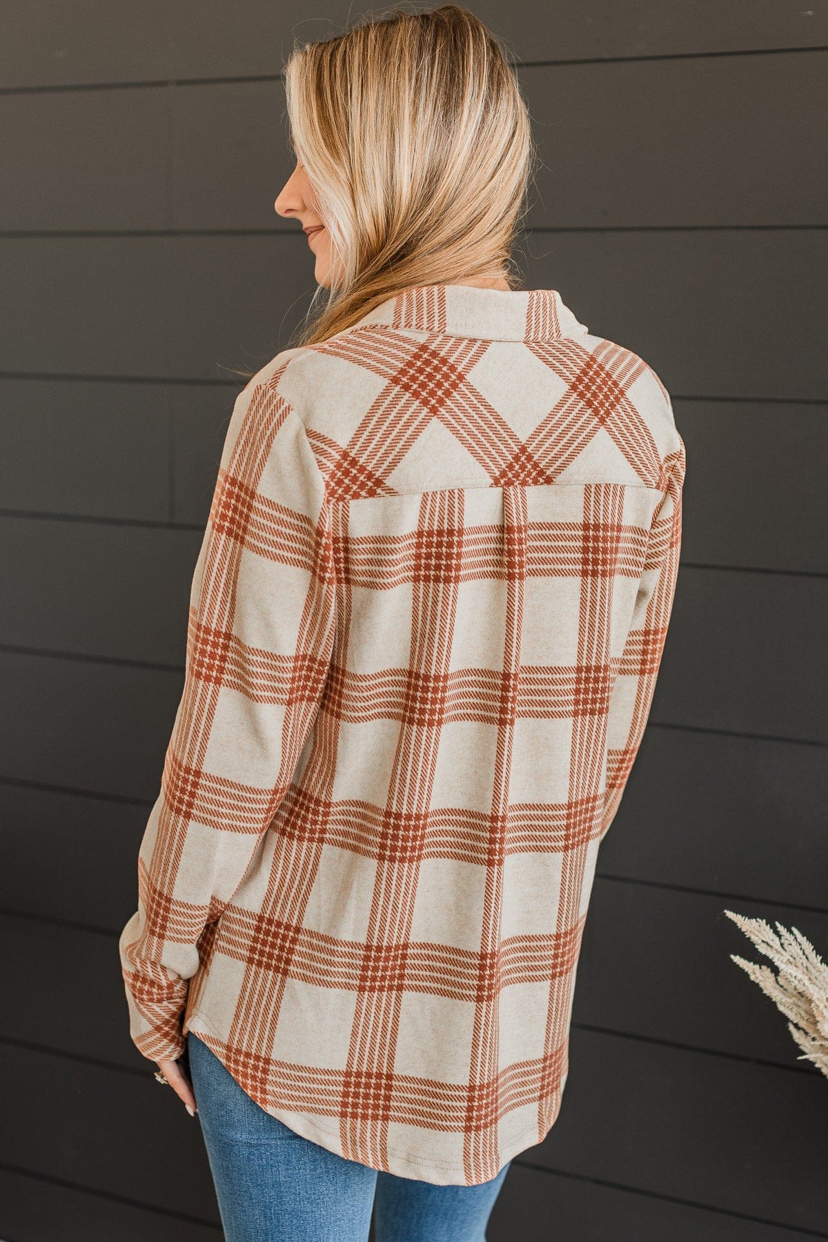 Thread & Supply Free Falling Plaid Shirt Jacket- Cream & Rust - Image 4