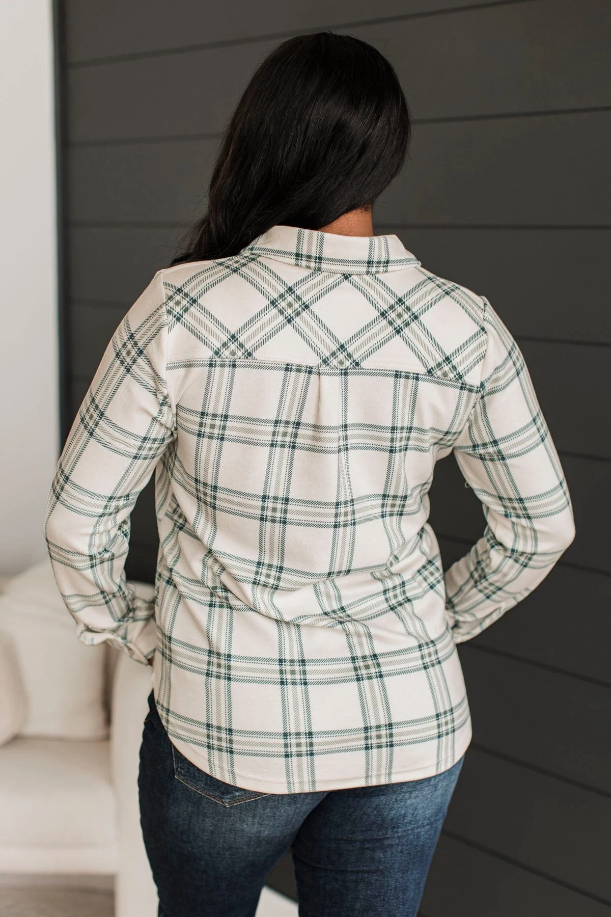 Thread & Supply Free Falling Plaid Shirt Jacket- Ivory & Mint - Image 8