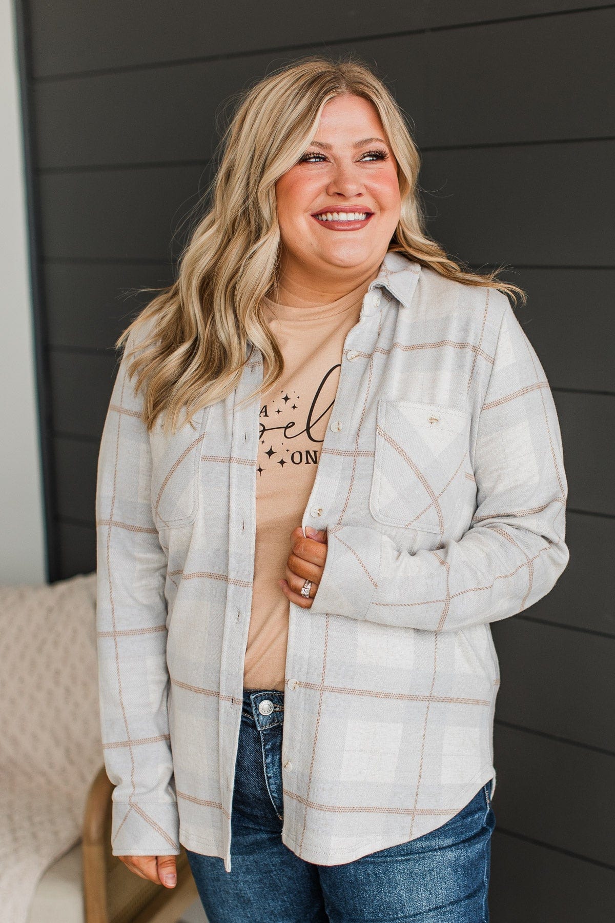 Thread & Supply Free Falling Plaid Shirt Jacket- Light Grey - Image 4