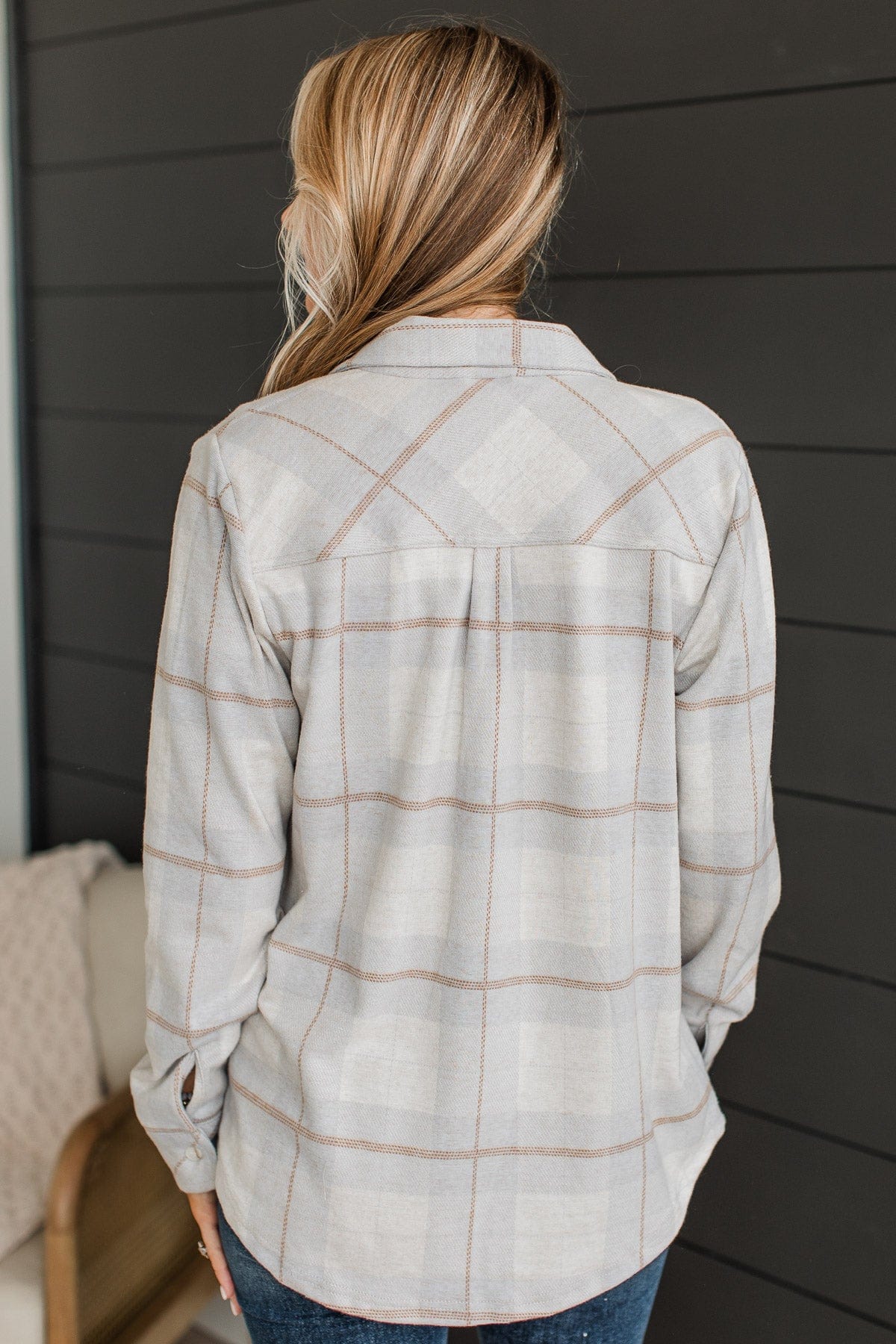 Thread & Supply Free Falling Plaid Shirt Jacket- Light Grey - Image 7