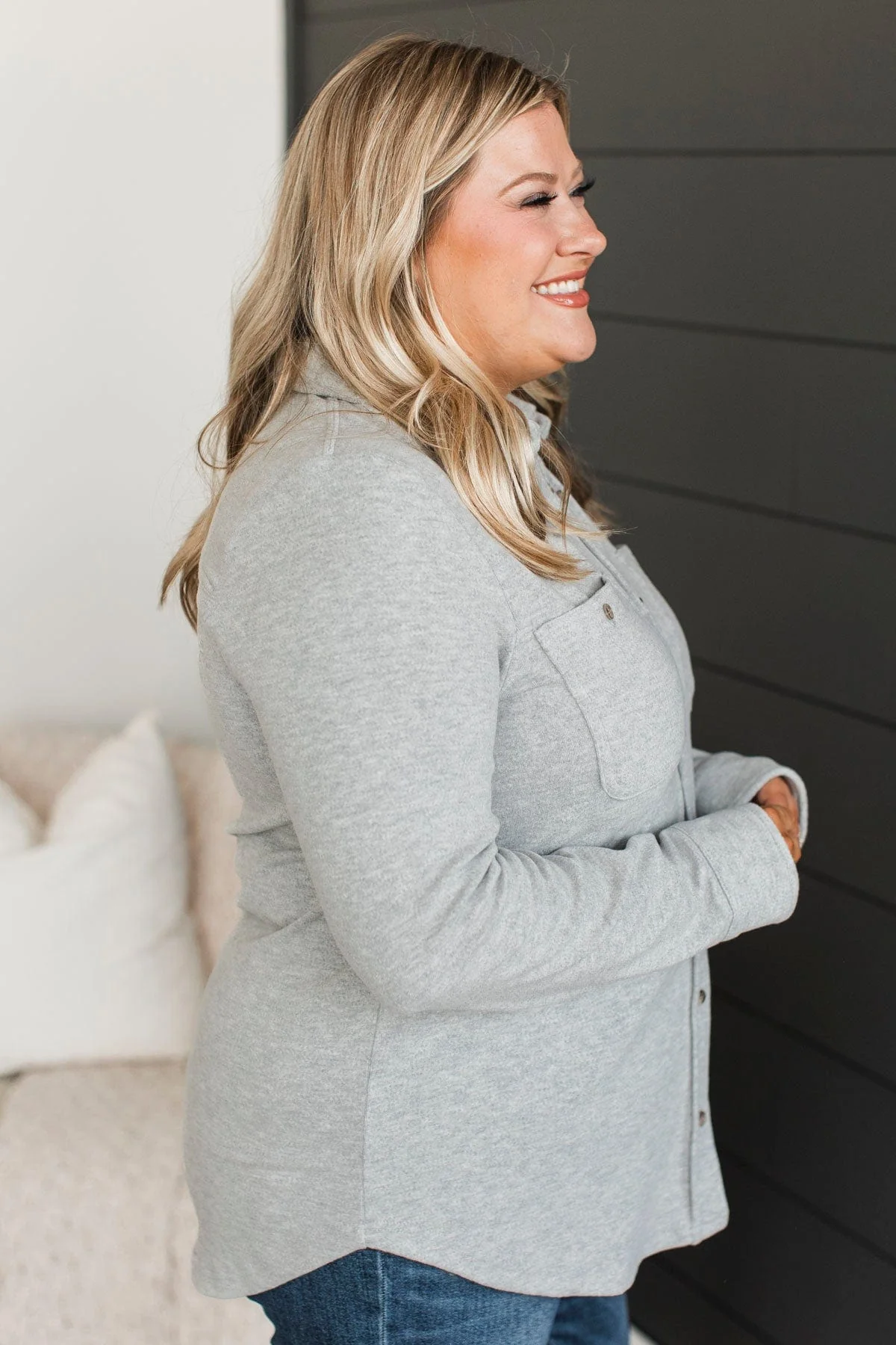Thread & Supply Free Falling Shirt Jacket- Heather Grey - Image 6