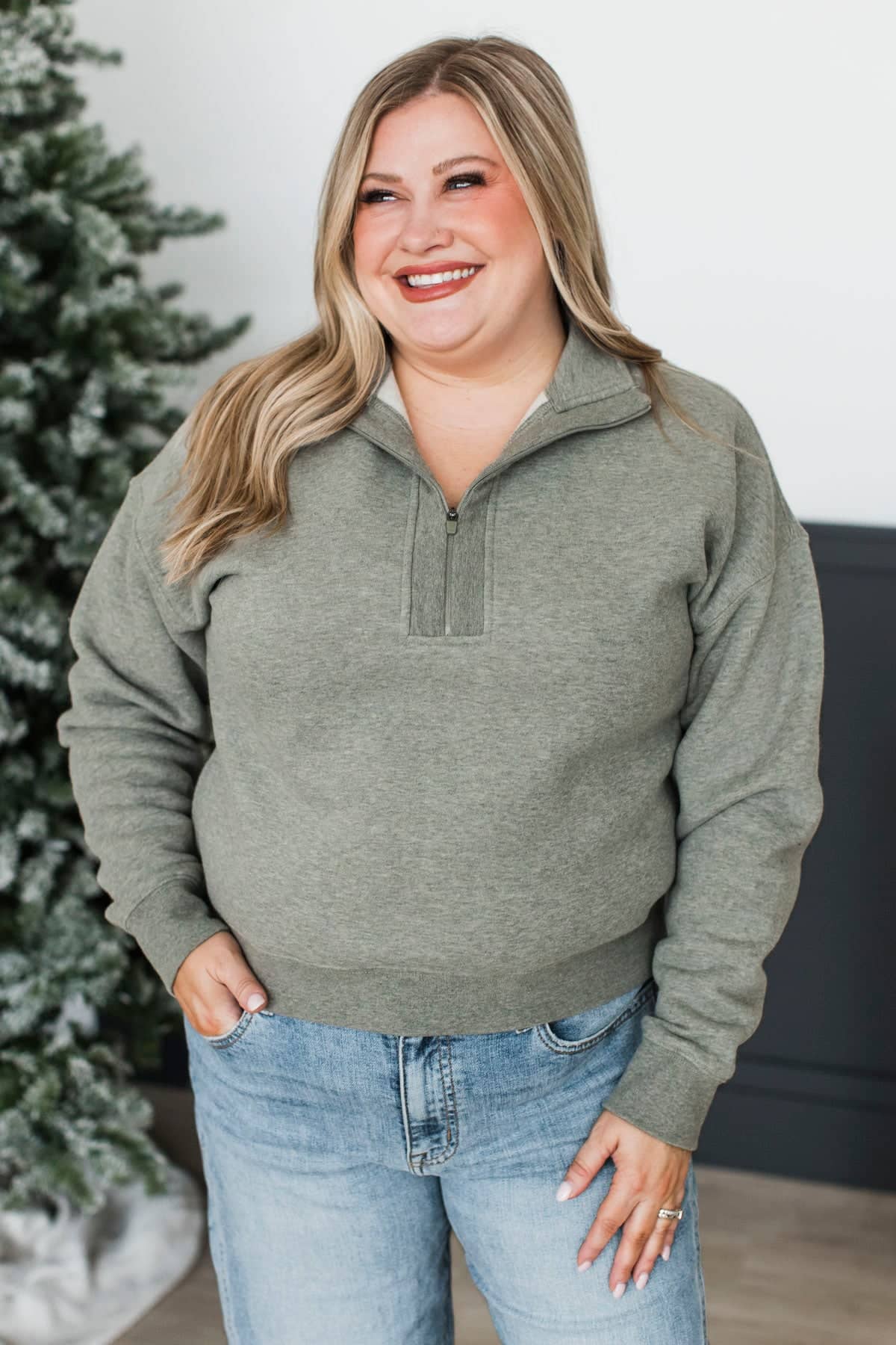 Thread & Supply Half Zip Pullover- Vetiver Grey - Image 3