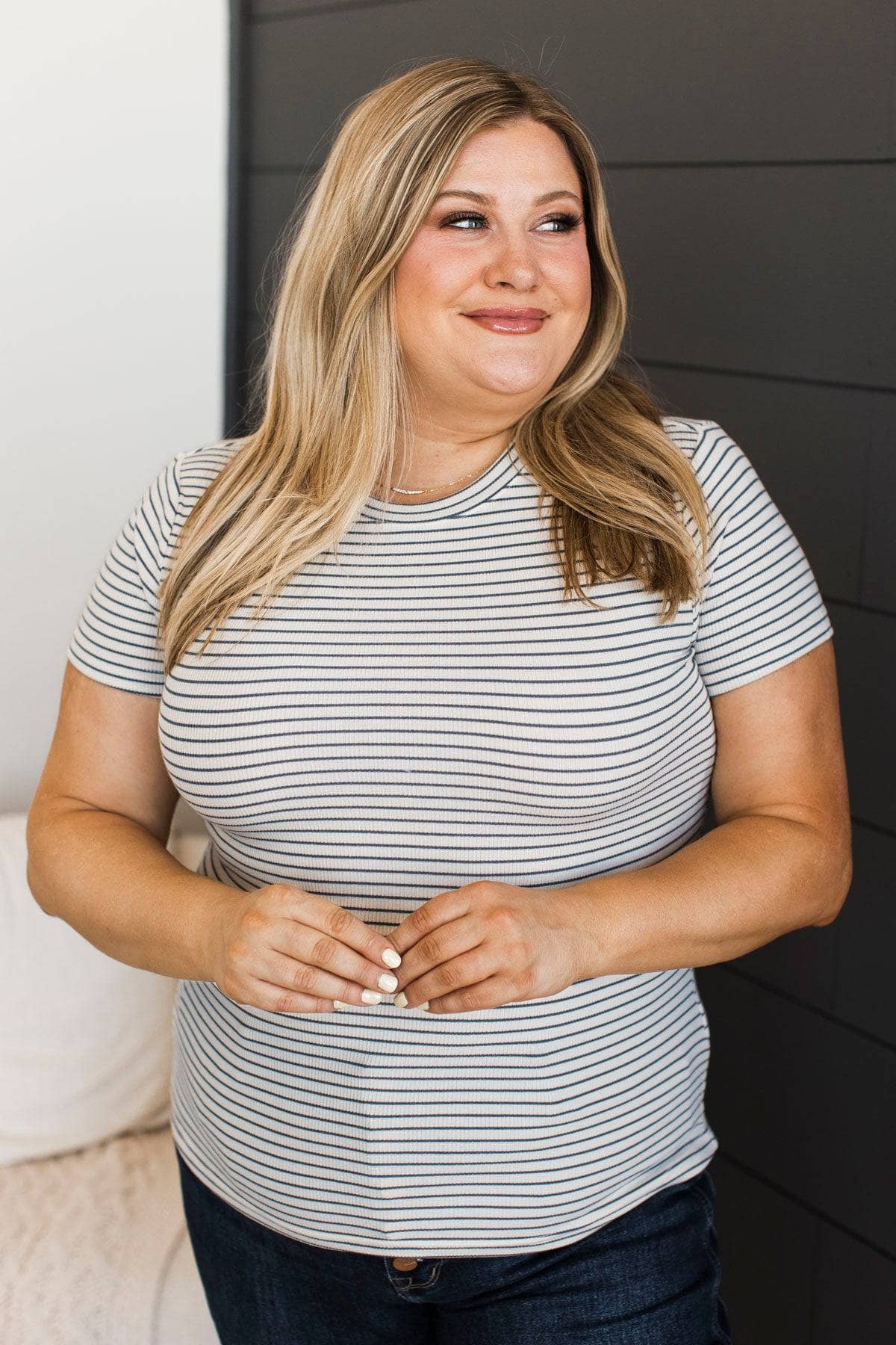 Thread & Supply Lucky Moves Striped Top- Cream & Dusty Navy - Image 3