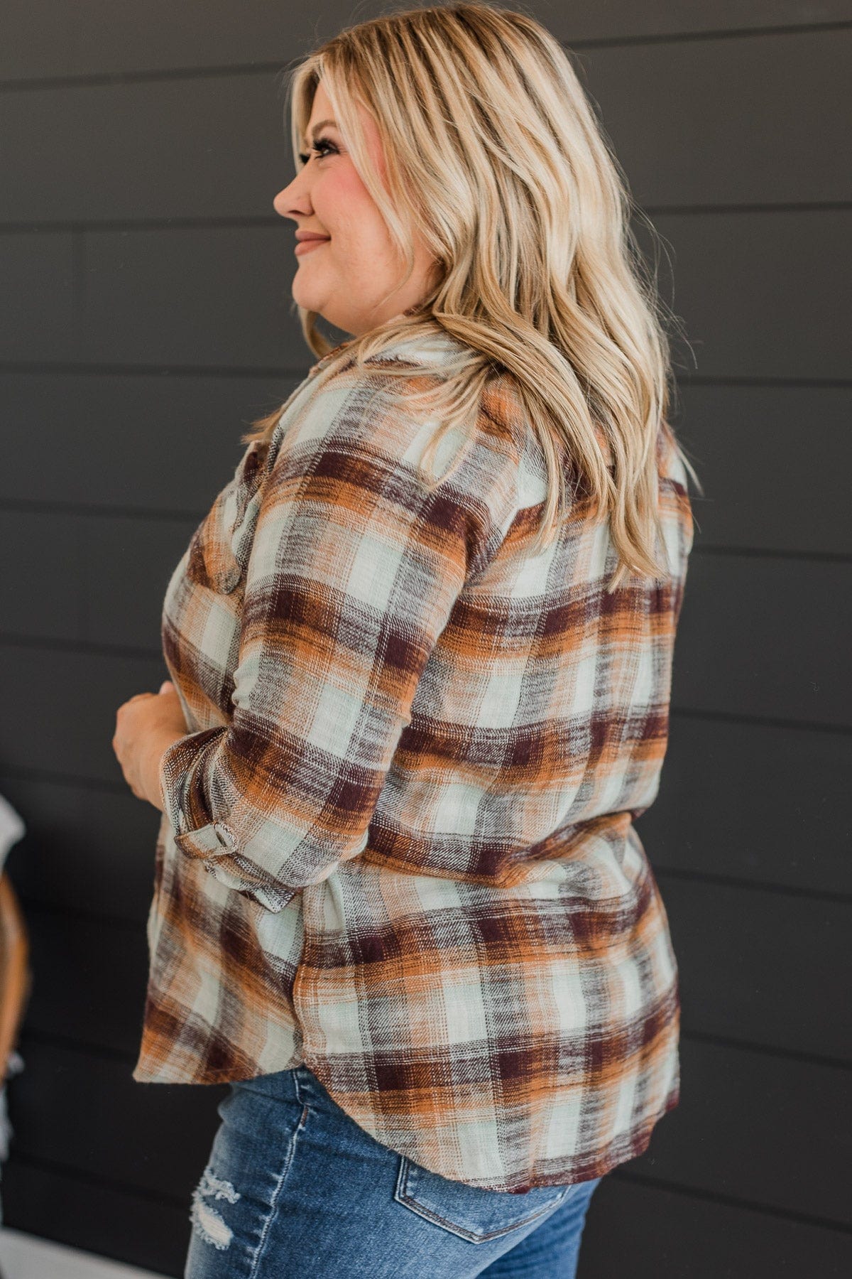 Thread & Supply Play It Up Plaid Top- Orange & Burgundy - Image 6
