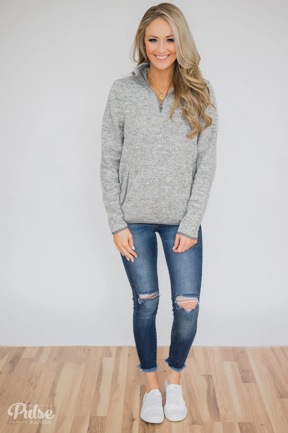 Thread & Supply Pullover Quarter Zip- Heather Grey - Image 4