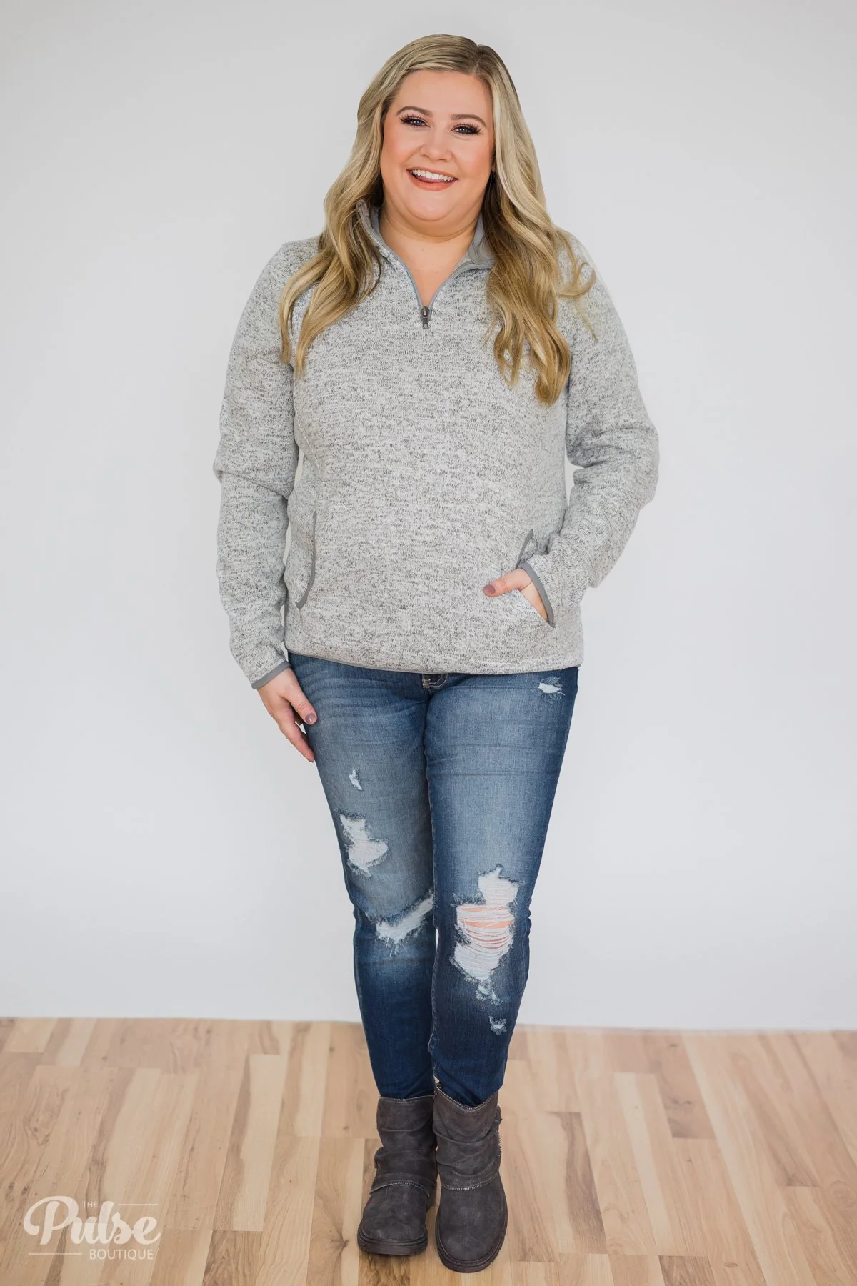 Thread & Supply Pullover Quarter Zip- Heather Grey - Image 5