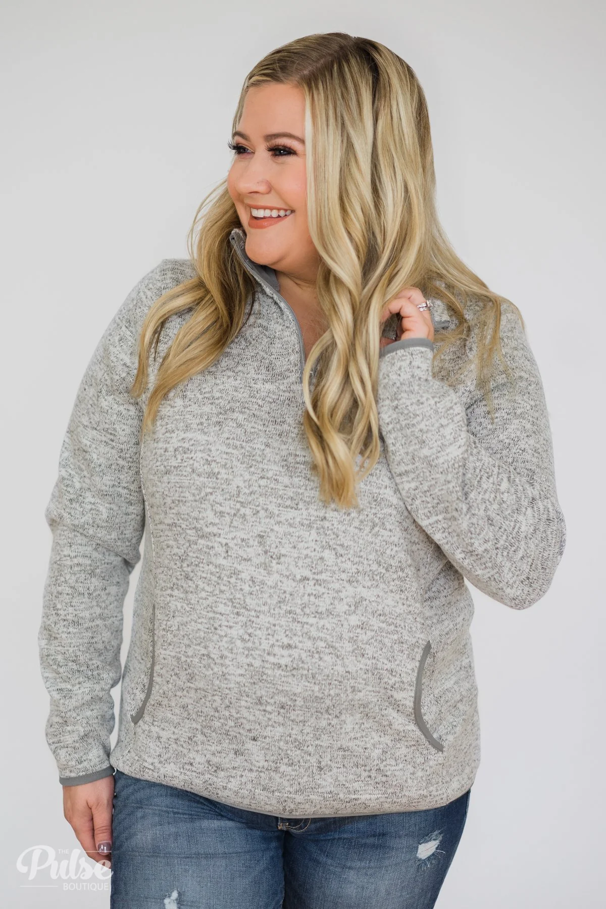 Thread & Supply Pullover Quarter Zip- Heather Grey - Image 9