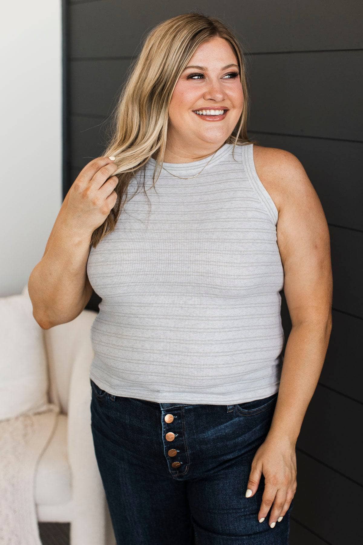 Thread & Supply So Darling Tank Top- Heather Grey Stripe - Image 4