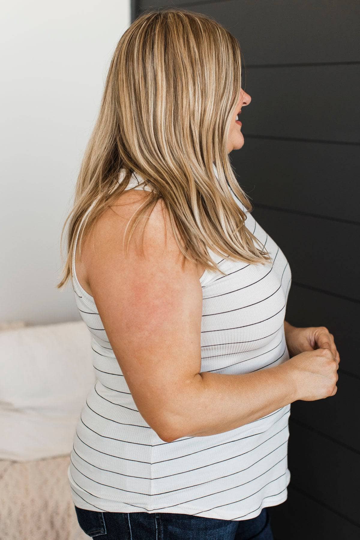 Thread & Supply Totally Superb Striped Tank Top- Ivory & Black - Image 4