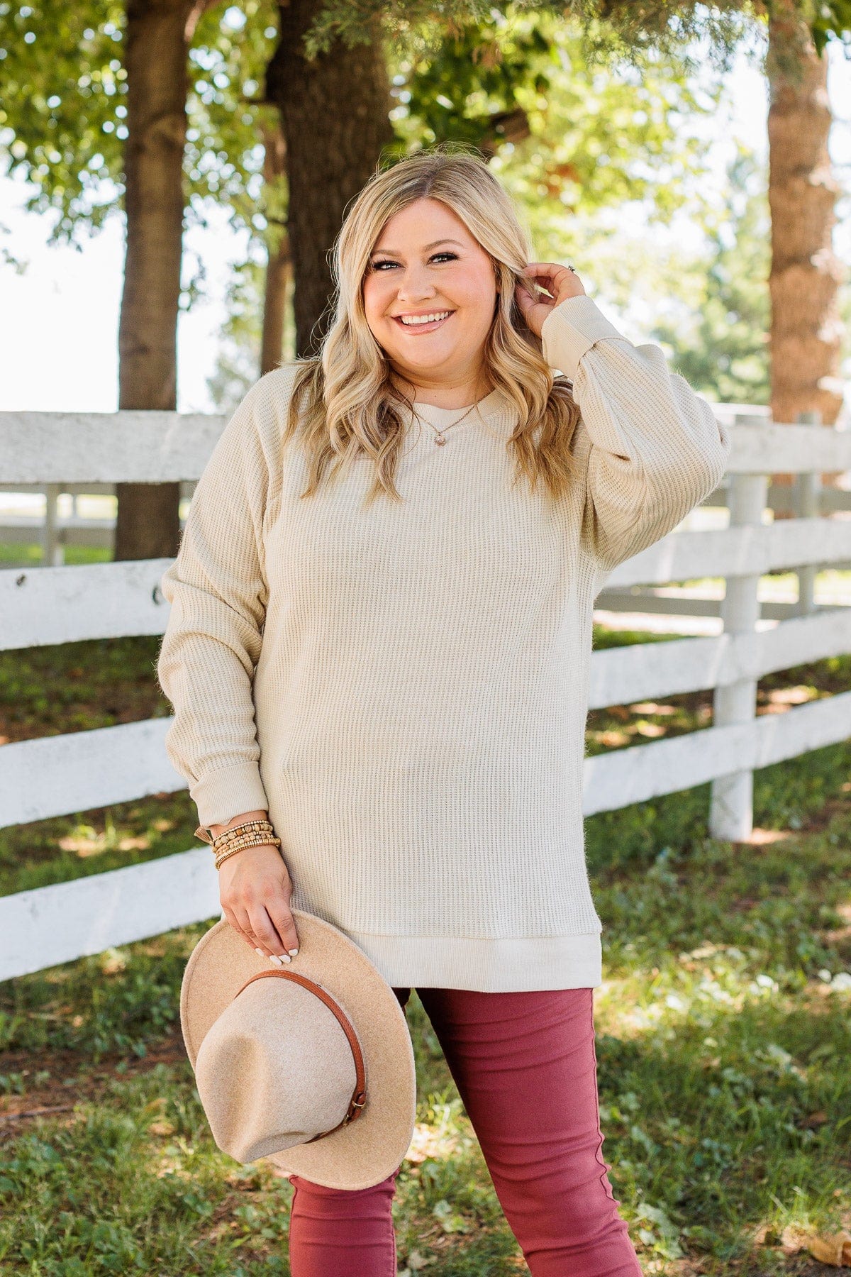 Thread & Supply Unwind Your Mind Waffle Knit Top- Oatmeal - Image 5