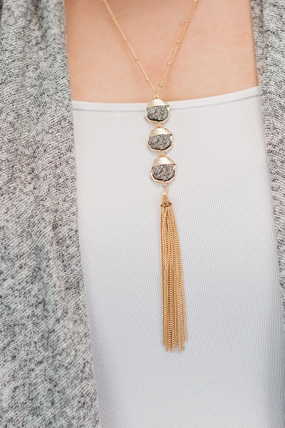 Three Stone Pendant Gold Necklace