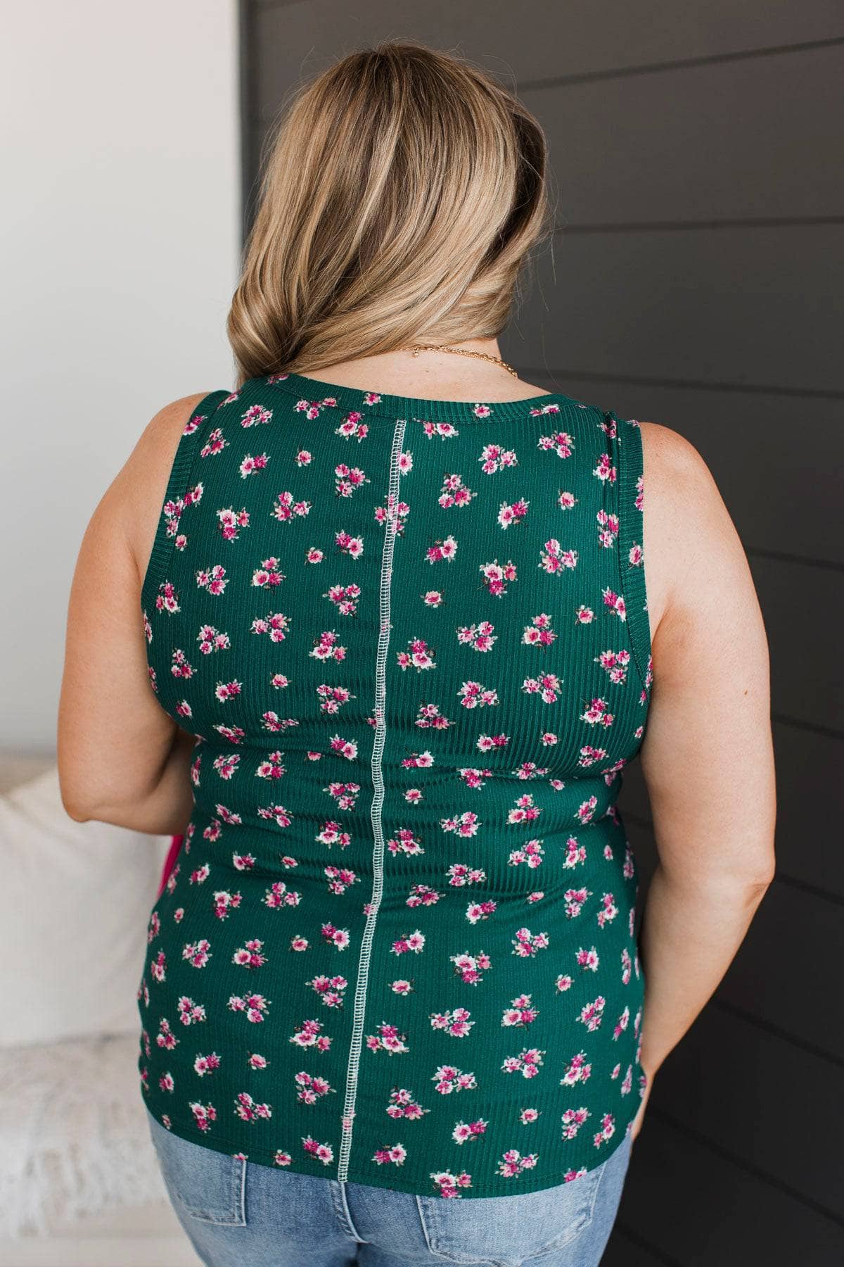 Through Spring Floral Tank Top- Hunter Green - Image 7