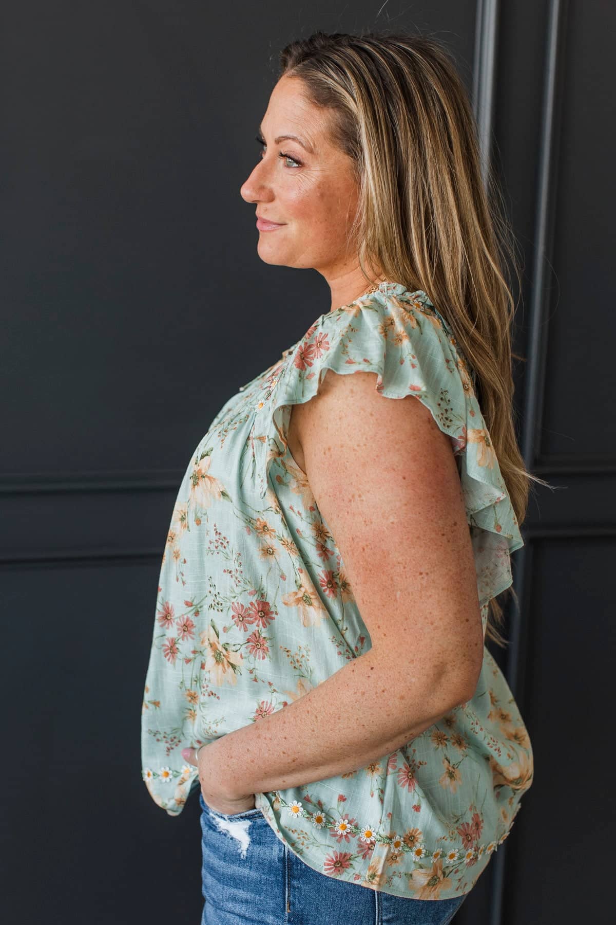 Through The Garden Embroidered Floral Blouse- Dusty Mint - Image 4